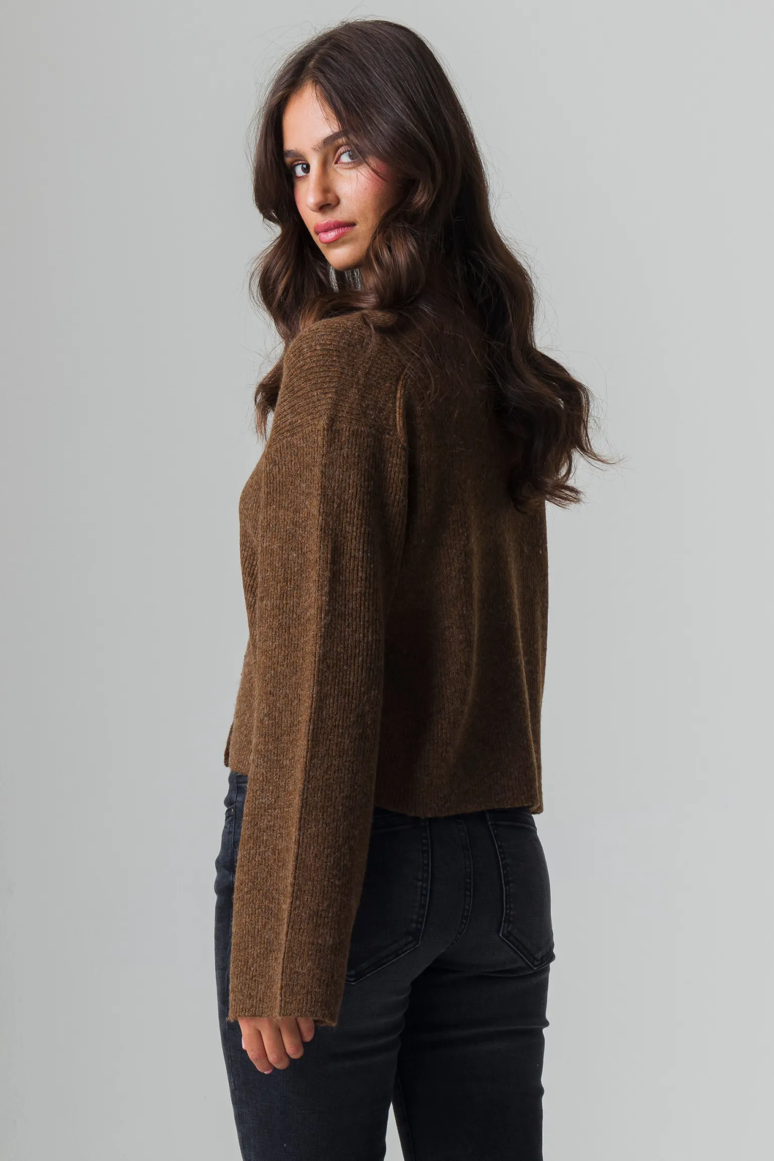 Donna Piazza Italia Donna | Maglieria<Cardigan manica lunga con scollo a V e polso svasato - tabacco