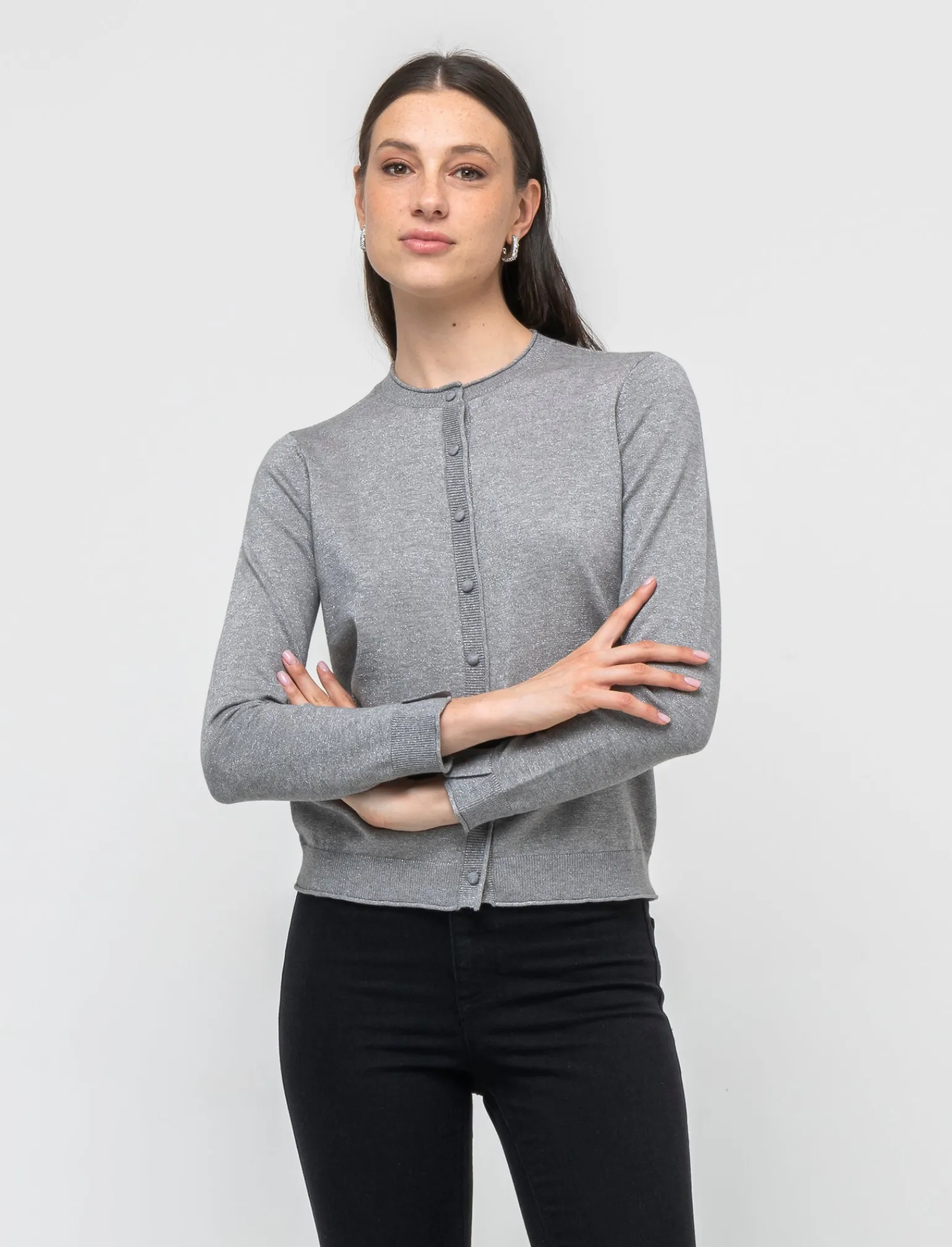 Donna Piazza Italia Donna | Maglieria<Cardigan manica lunga giro collo in filo effetto metalizzato - melange