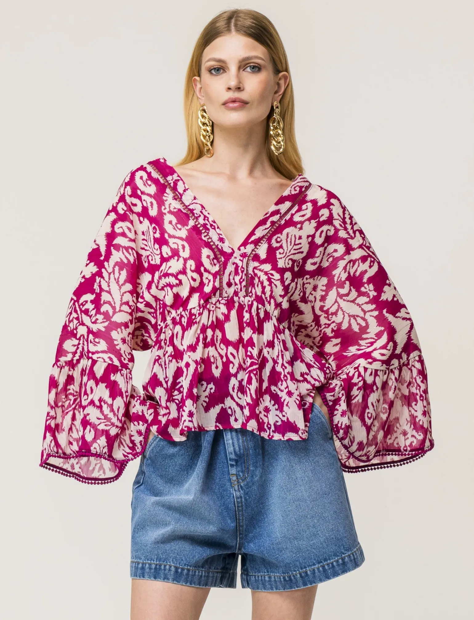 Donna Piazza Italia Donna | Camicie E Casacche<Casacca ampia,stampata con scollo a V con inserti effetto metallizzato - var 2