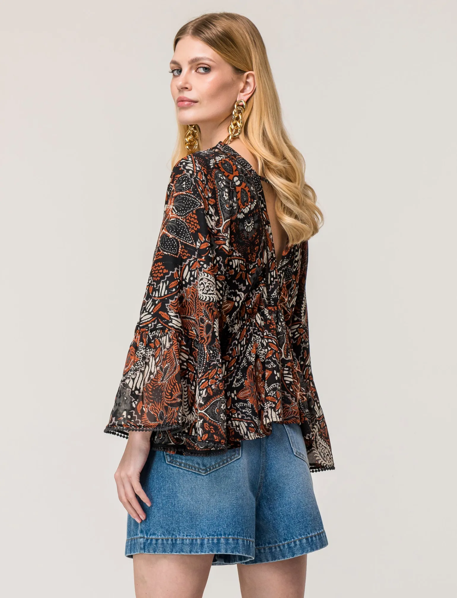 Donna Piazza Italia Donna | Camicie E Casacche<Casacca ampia,stampata con scollo a V con inserti effetto metallizzato - var 1