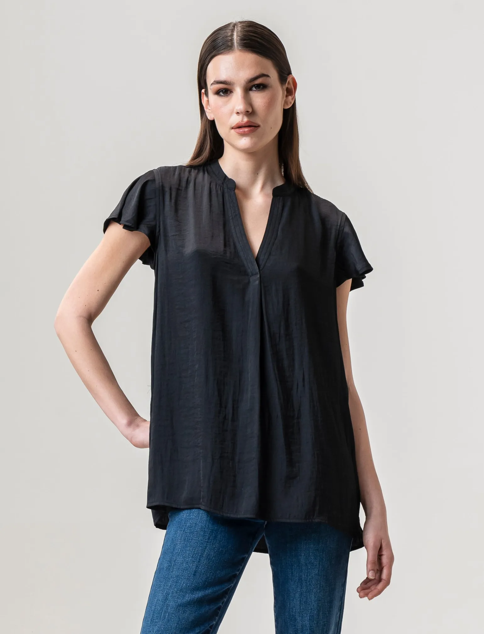 Donna Piazza Italia Camicie E Casacche<Casacca in tessuto fluido, apertura scollo a V e maniche volant -