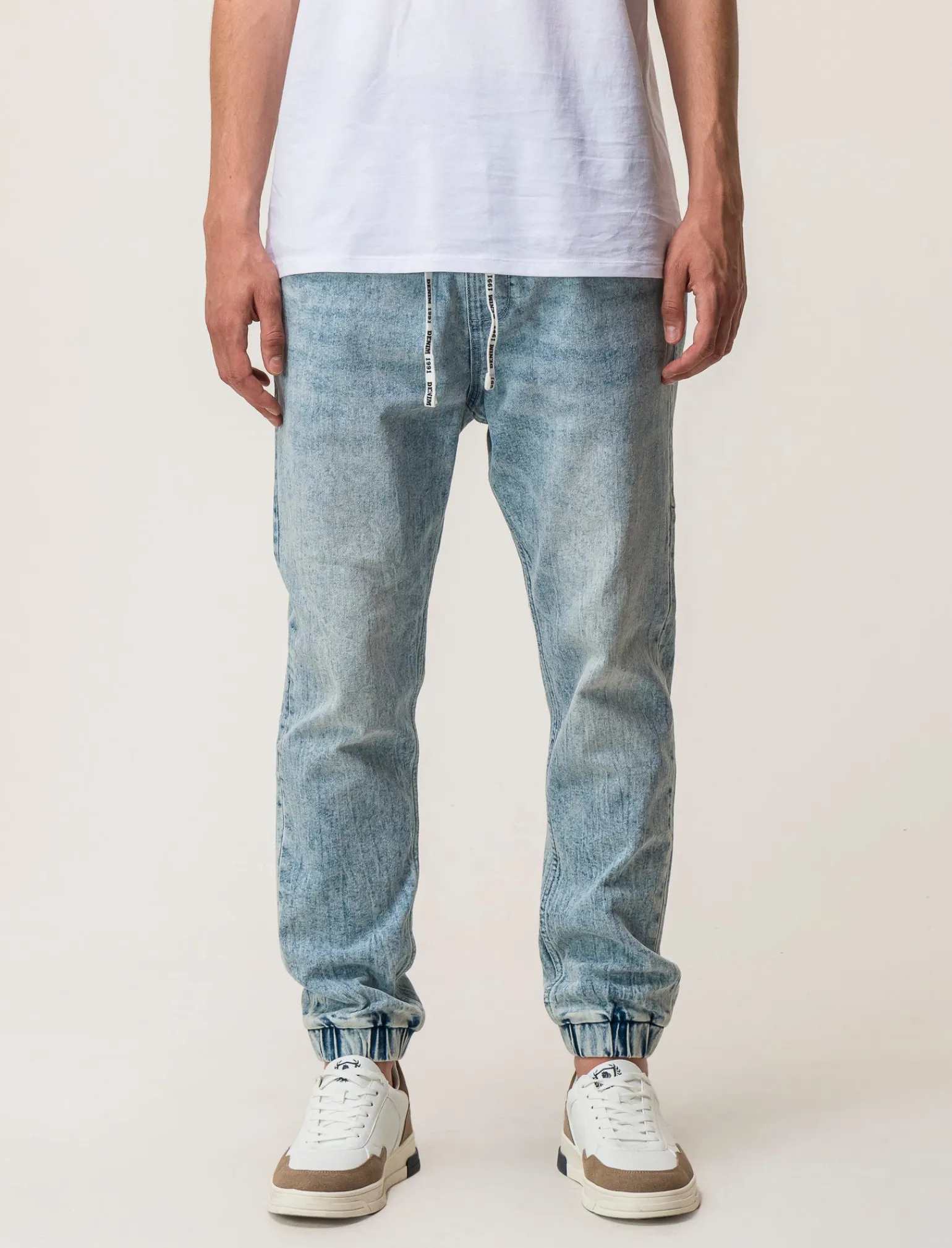 Uomo Piazza Italia Uomo | Jeans<Denim con vita elasticizzata regolabile con laccio - Denim chiaro