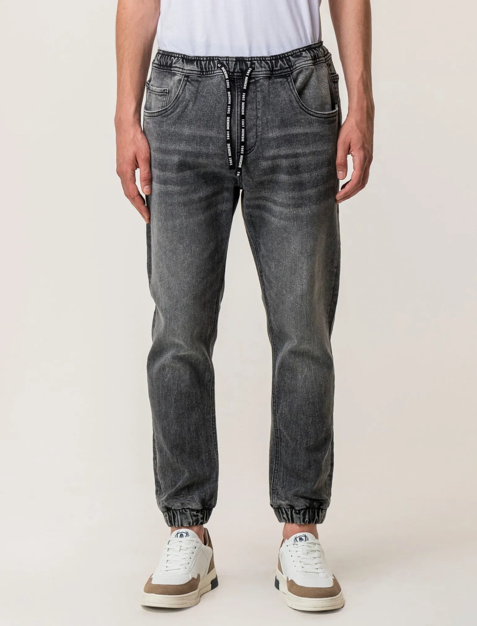 Uomo Piazza Italia Uomo | Jeans<Denim con vita elasticizzata regolabile con laccio -
