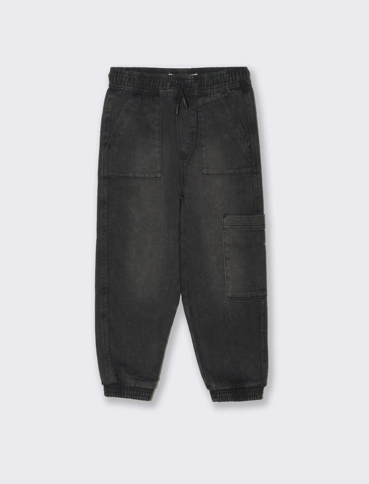 Bambino Piazza Italia Bambino | Jeans<Denim da bambino con tasconi laterali con coulisse in vita ed elastico al fondo - Nero