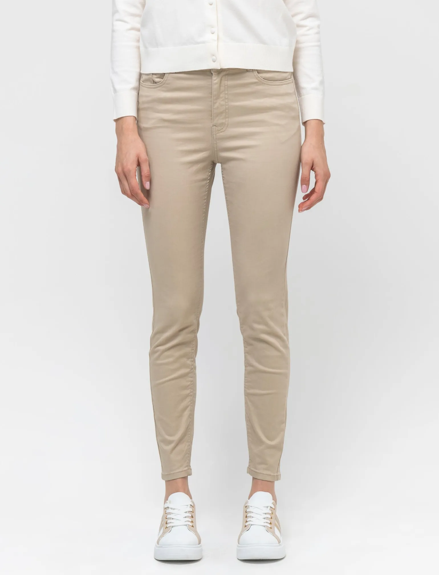 Donna Piazza Italia Donna | Jeans<Denim skinny colorato 5 tasche con bottone in metallo - Beige corda