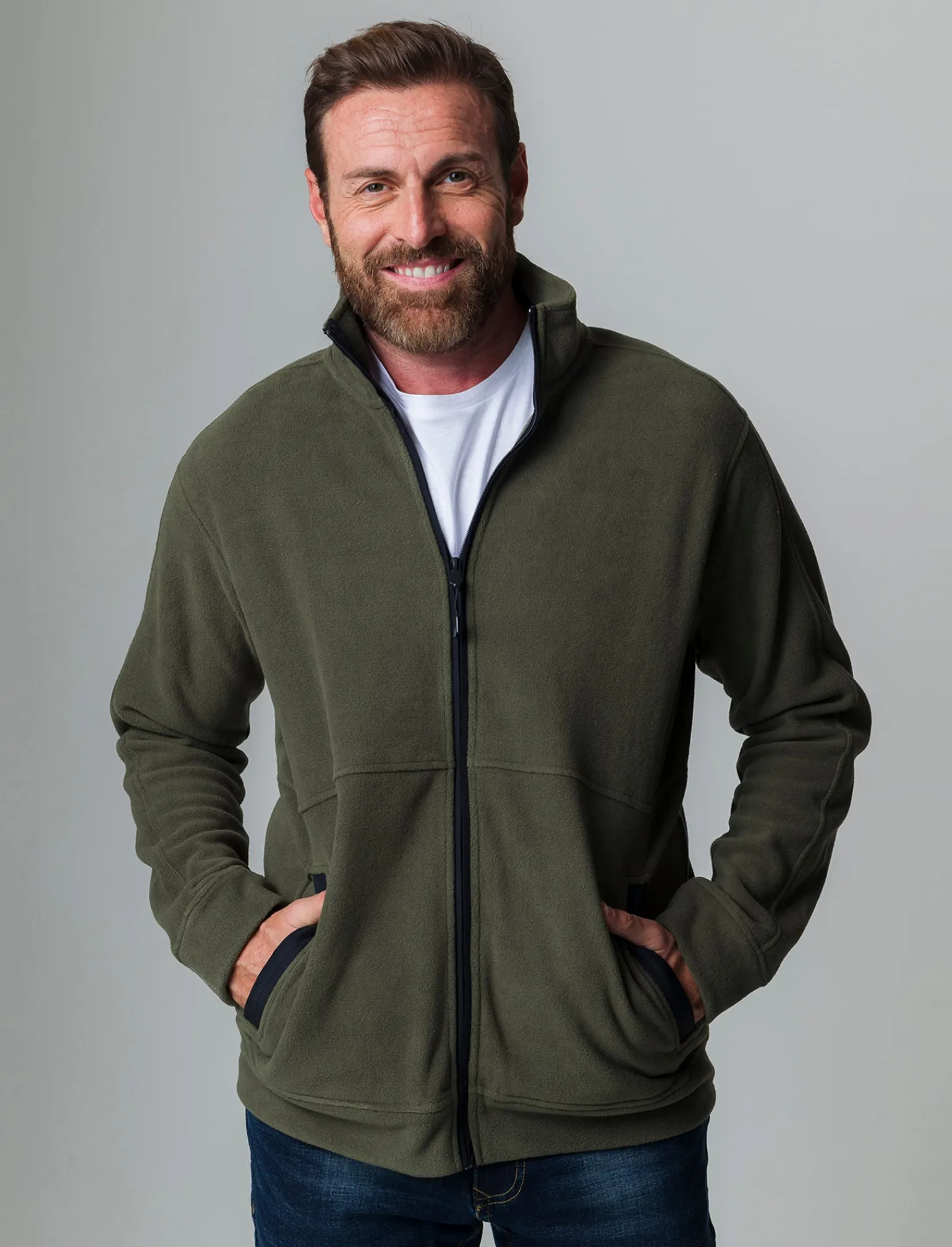 Uomo Piazza Italia Felpe<Felpa cardigan in pile regular fit a collo alto - militare