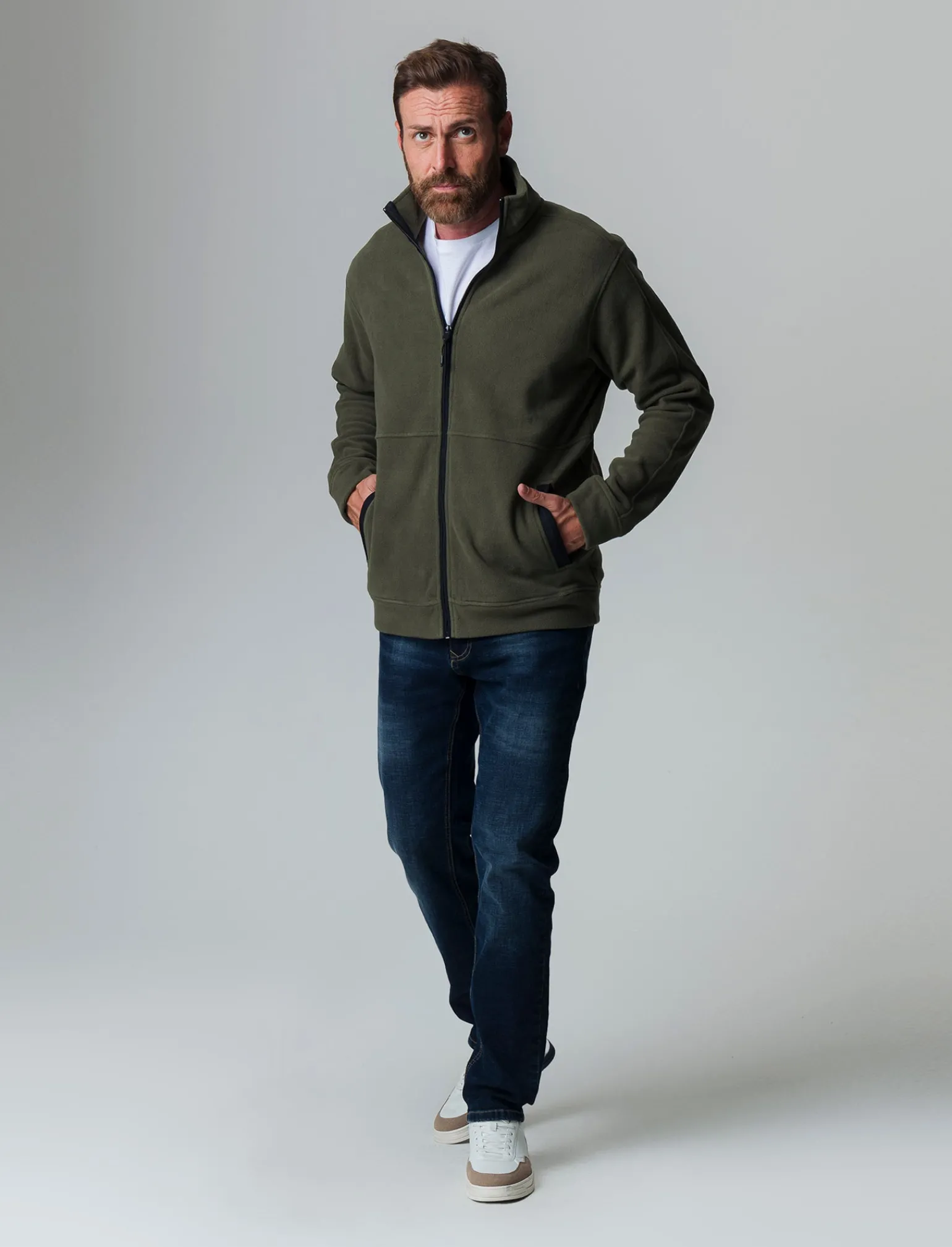 Uomo Piazza Italia Felpe<Felpa cardigan in pile regular fit a collo alto - militare