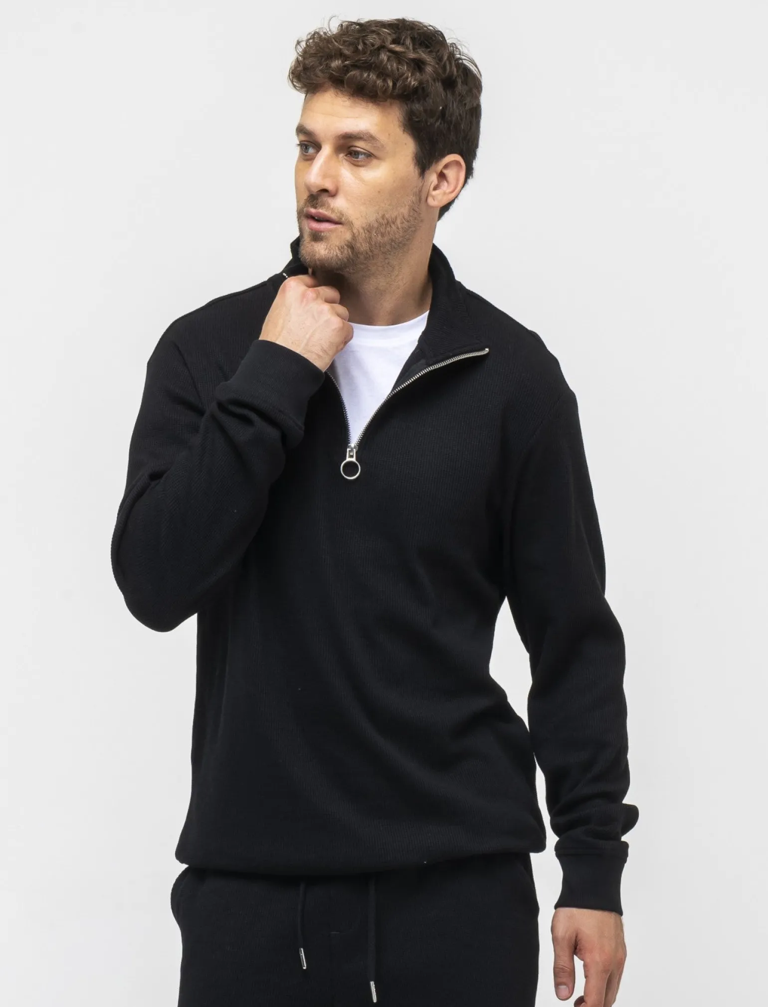 Uomo Piazza Italia Uomo | Felpe<Felpa collo alto con zip in tessuto waffle -