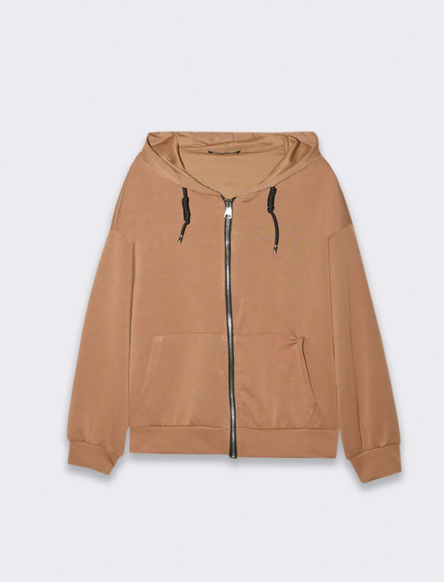 Donna Piazza Italia Felpe<Felpa con zip e cappuccio con coulizze tasca marsupio - Cammello