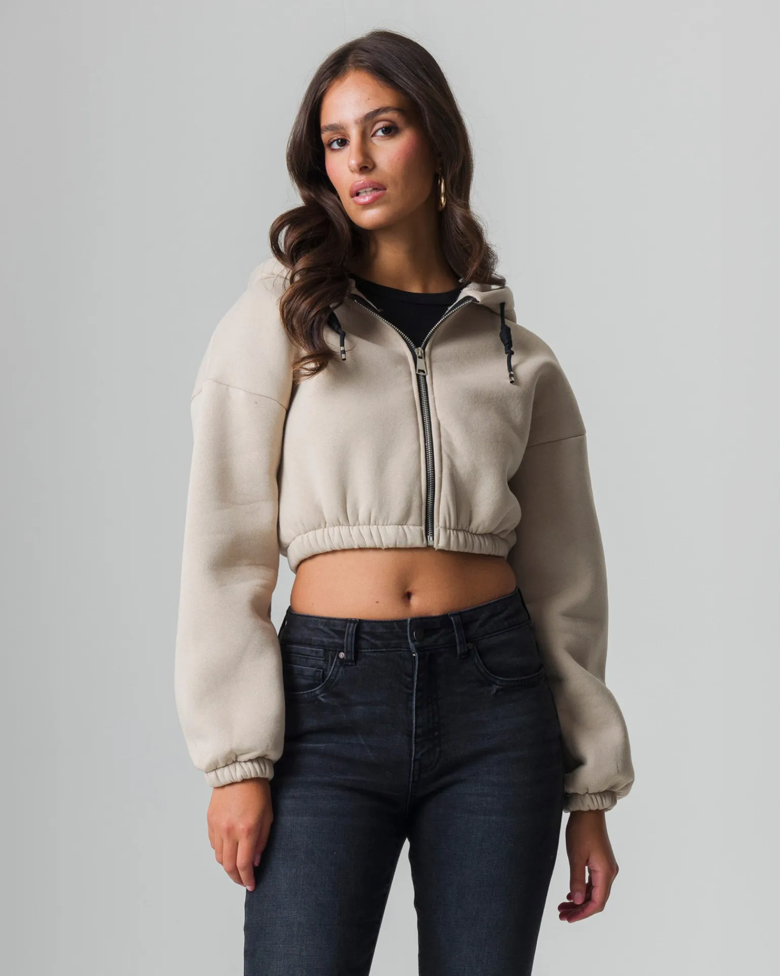 Donna Piazza Italia Felpe<Felpa cropped da donna con cappuccio e coulisse con chiusura con zip -