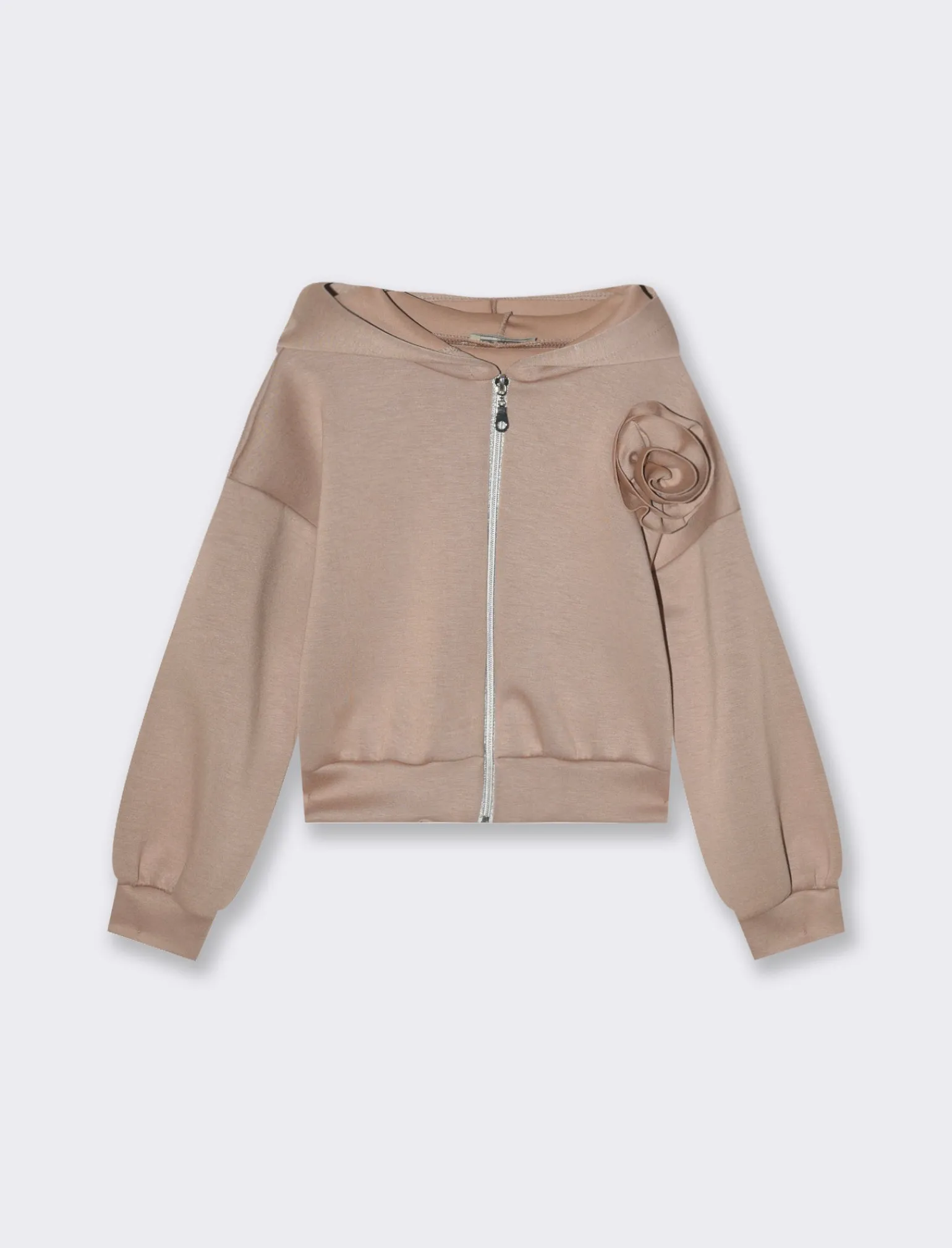 Piazza Italia Bambina | Felpe<Felpa da bambina in cotone bioelastico con fiore cucito sul davanti - biscotto