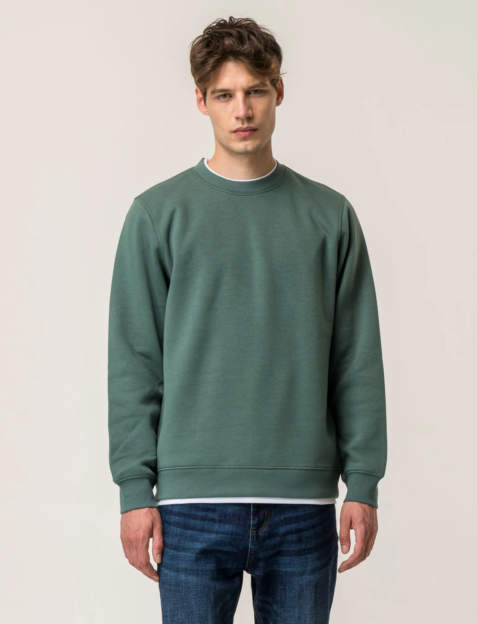 Uomo Piazza Italia Uomo | Felpe<Felpa girocollo in misto cotone garzato regular fit -
