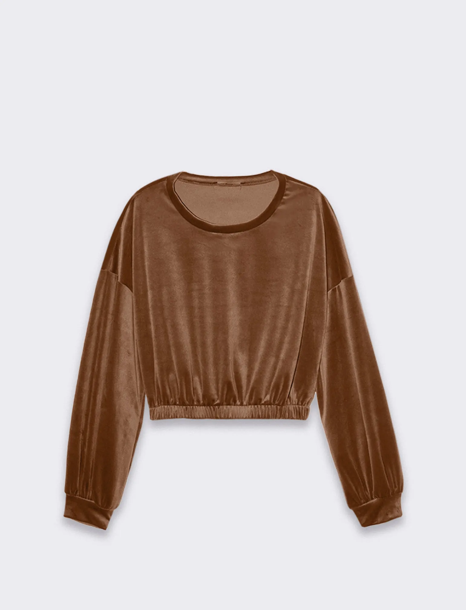 Donna Piazza Italia Donna | Maglieria<Felpa manica lunga girocollo, taglio crop con elastico al fondo - Cammello