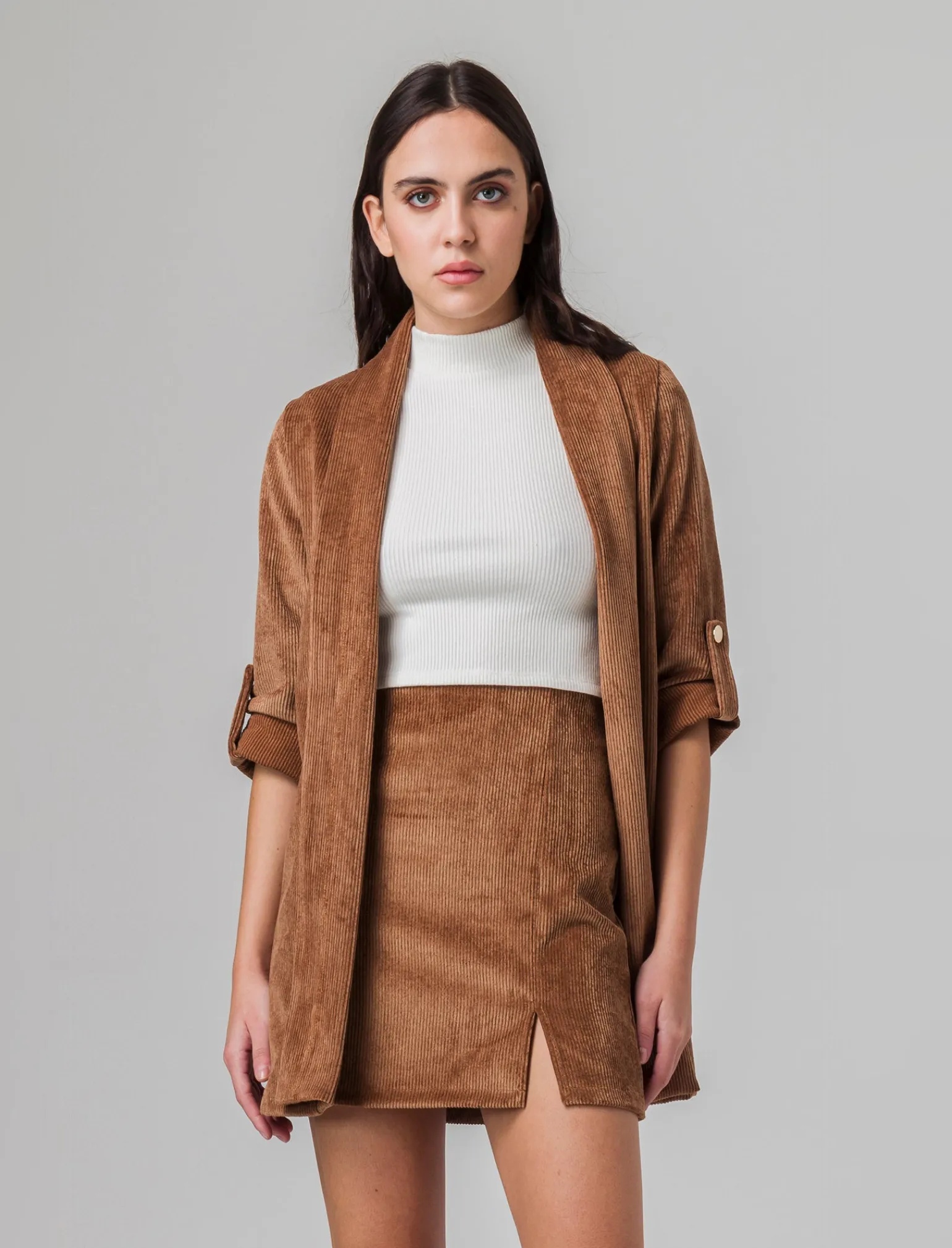 Donna Piazza Italia Donna | Giacche E Blazer<Giacca senza chiusura con manica a 3/4 con risvolto - tabacco