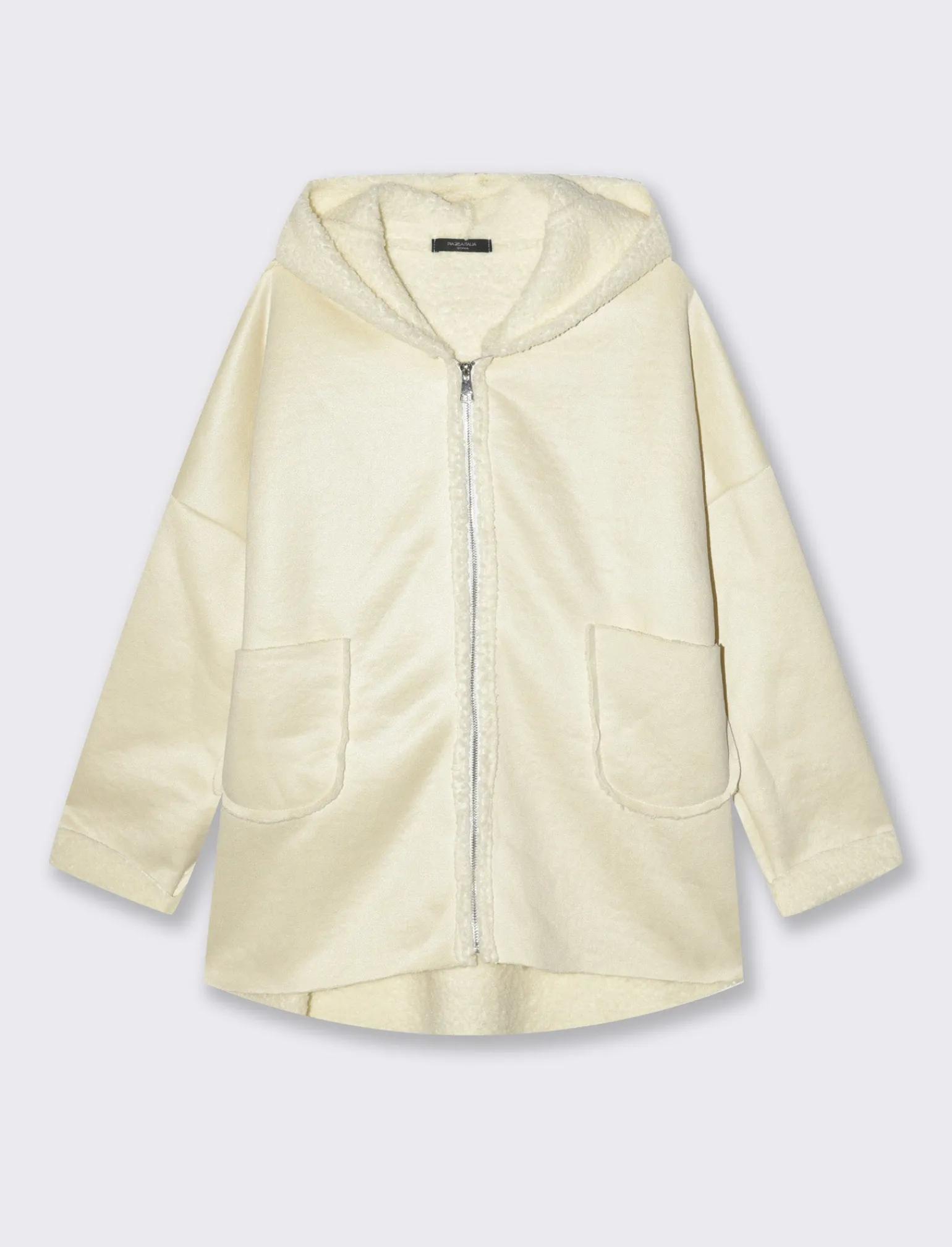 Donna Piazza Italia Giubbini E Cappotti<Giaccone con zip in tessuto misto boucle - Bianco panna