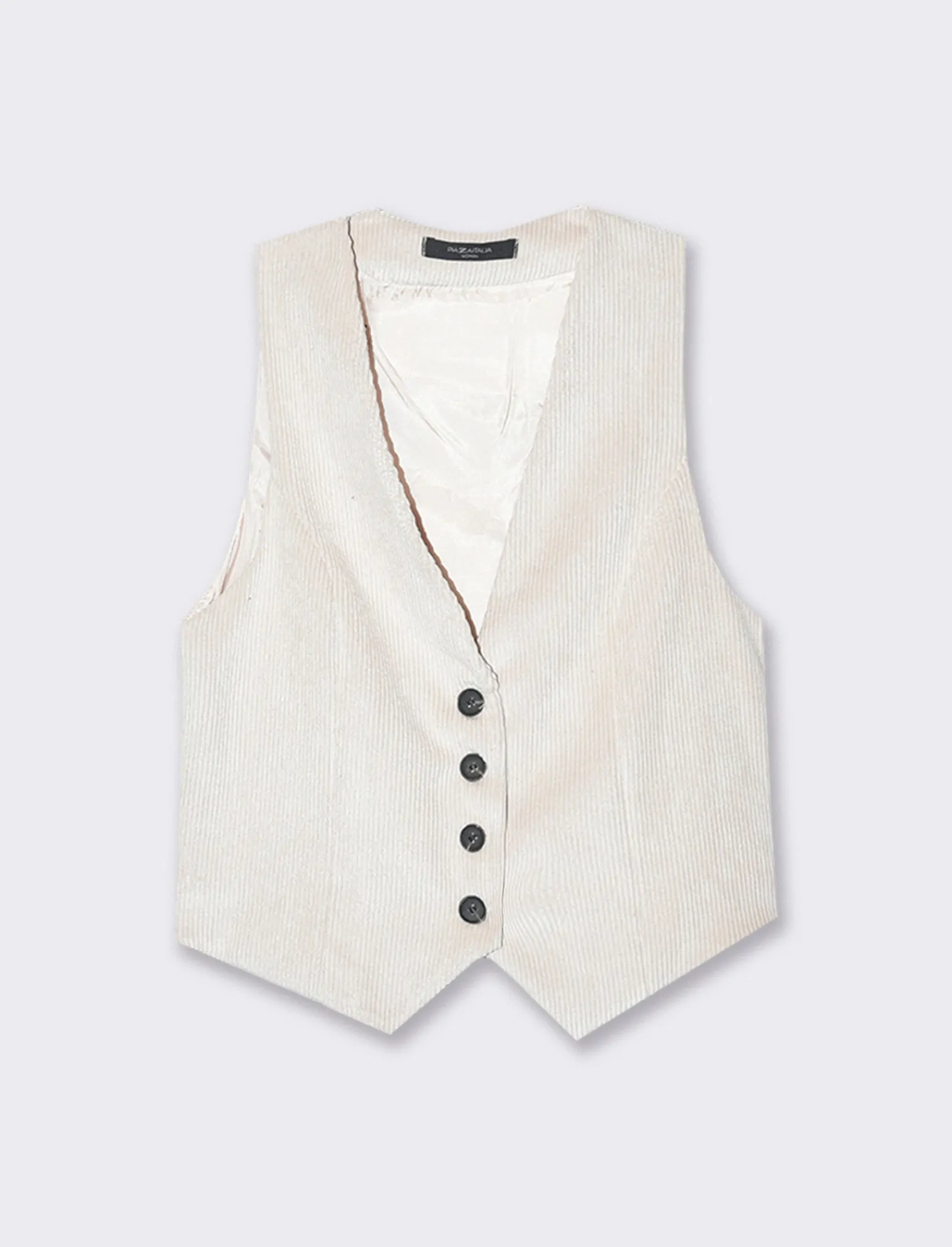 Donna Piazza Italia Giacche E Blazer<Gilet a coste in tessuto effetto velluto con bottoni - panna