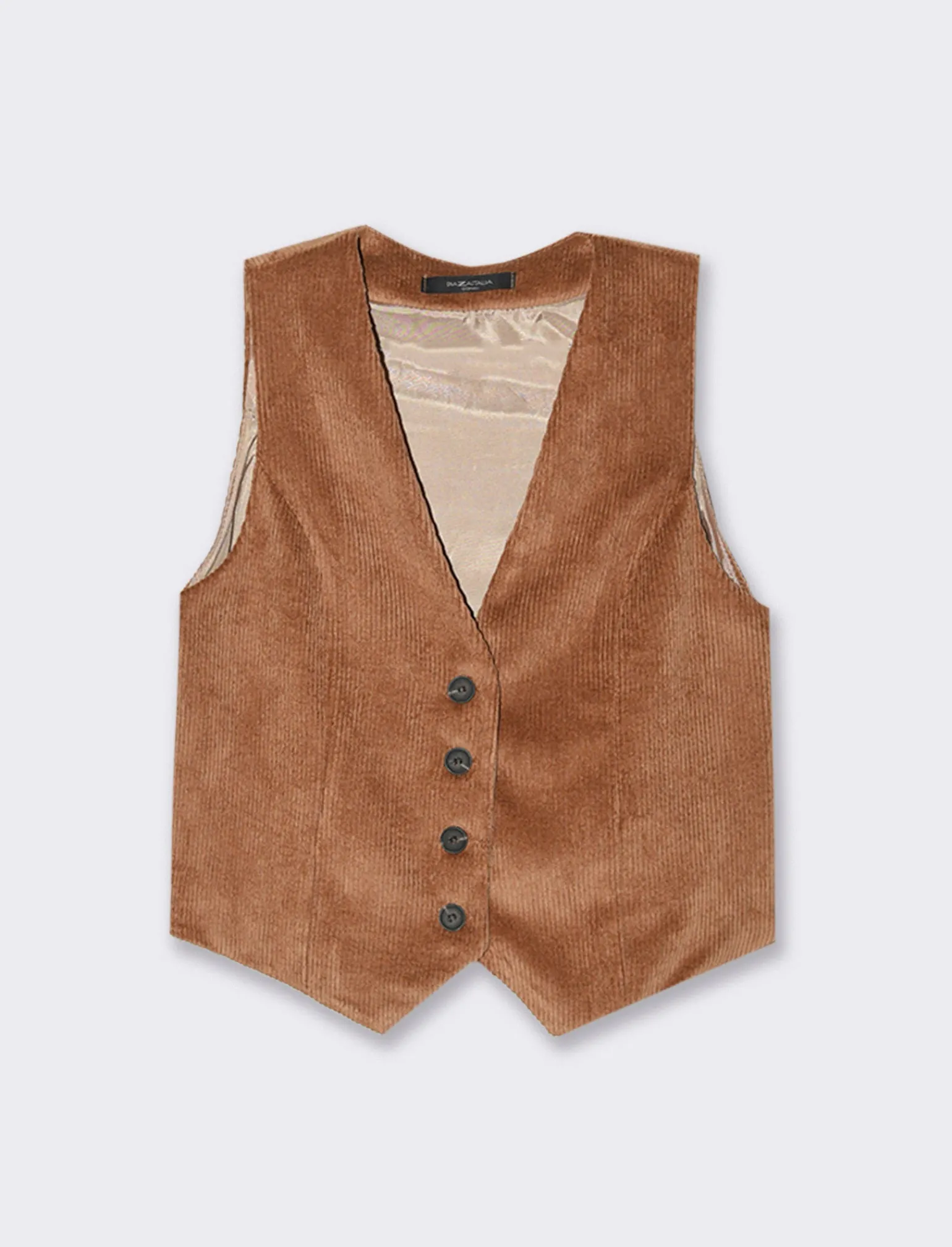 Donna Piazza Italia Giacche E Blazer<Gilet a coste in tessuto effetto velluto con bottoni - tabacco