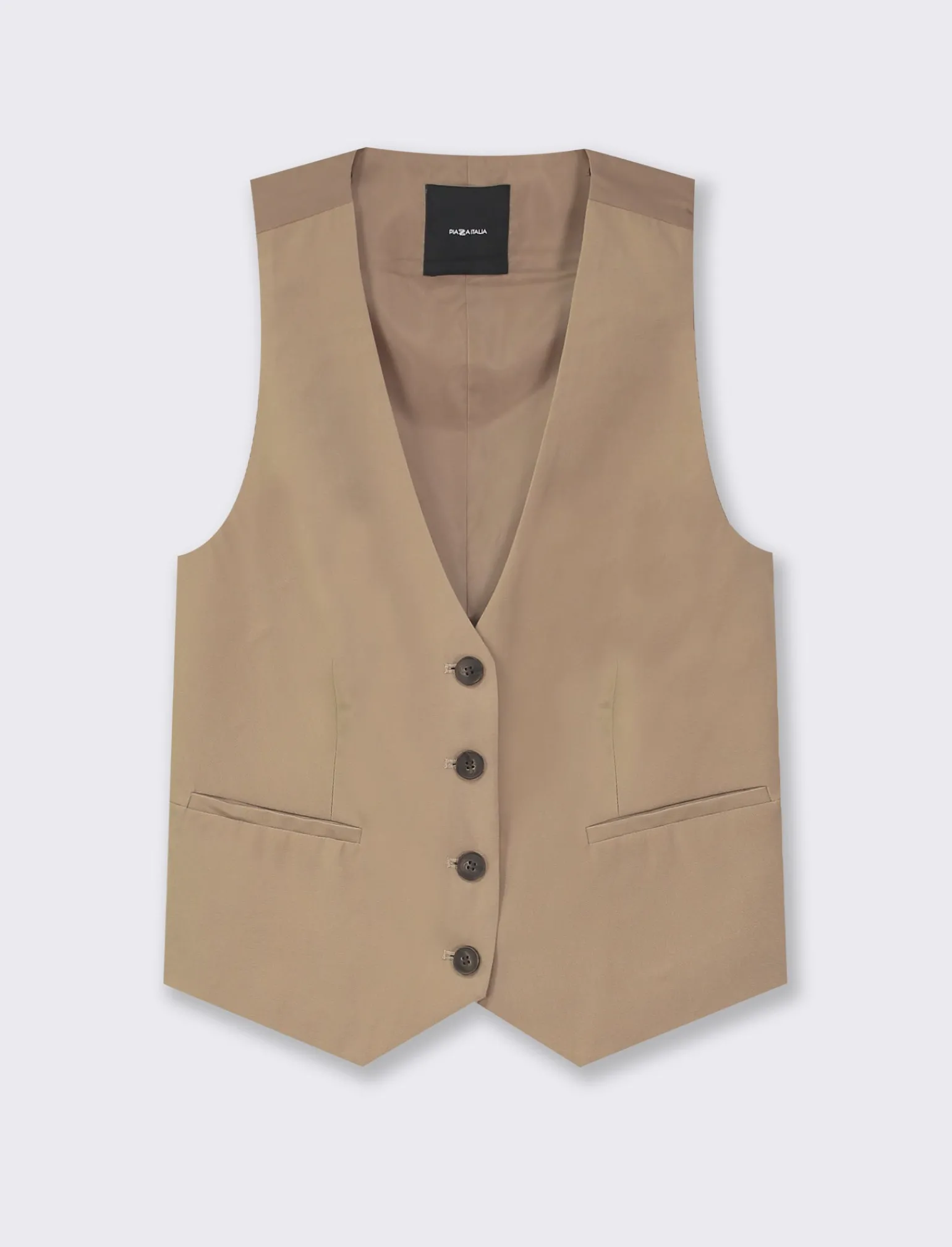 Donna Piazza Italia Donna | Giacche E Blazer<Gilet con bottoni , scollo a V e tasche frontali a filetto - castoro