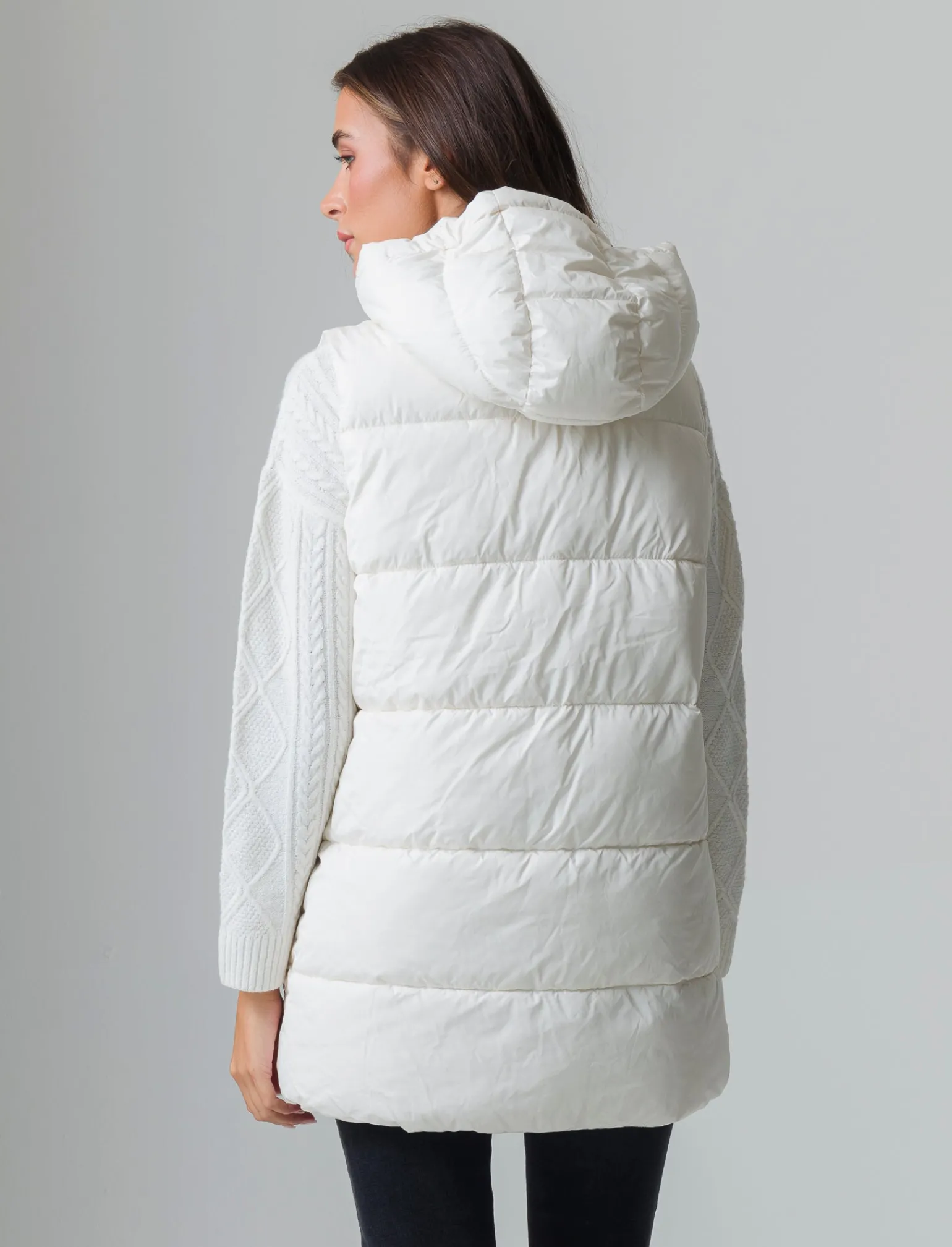 Donna Piazza Italia Donna | Giubbini E Cappotti<Giubbotto modello gilet con cappuccio e tasche a filetto - gesso