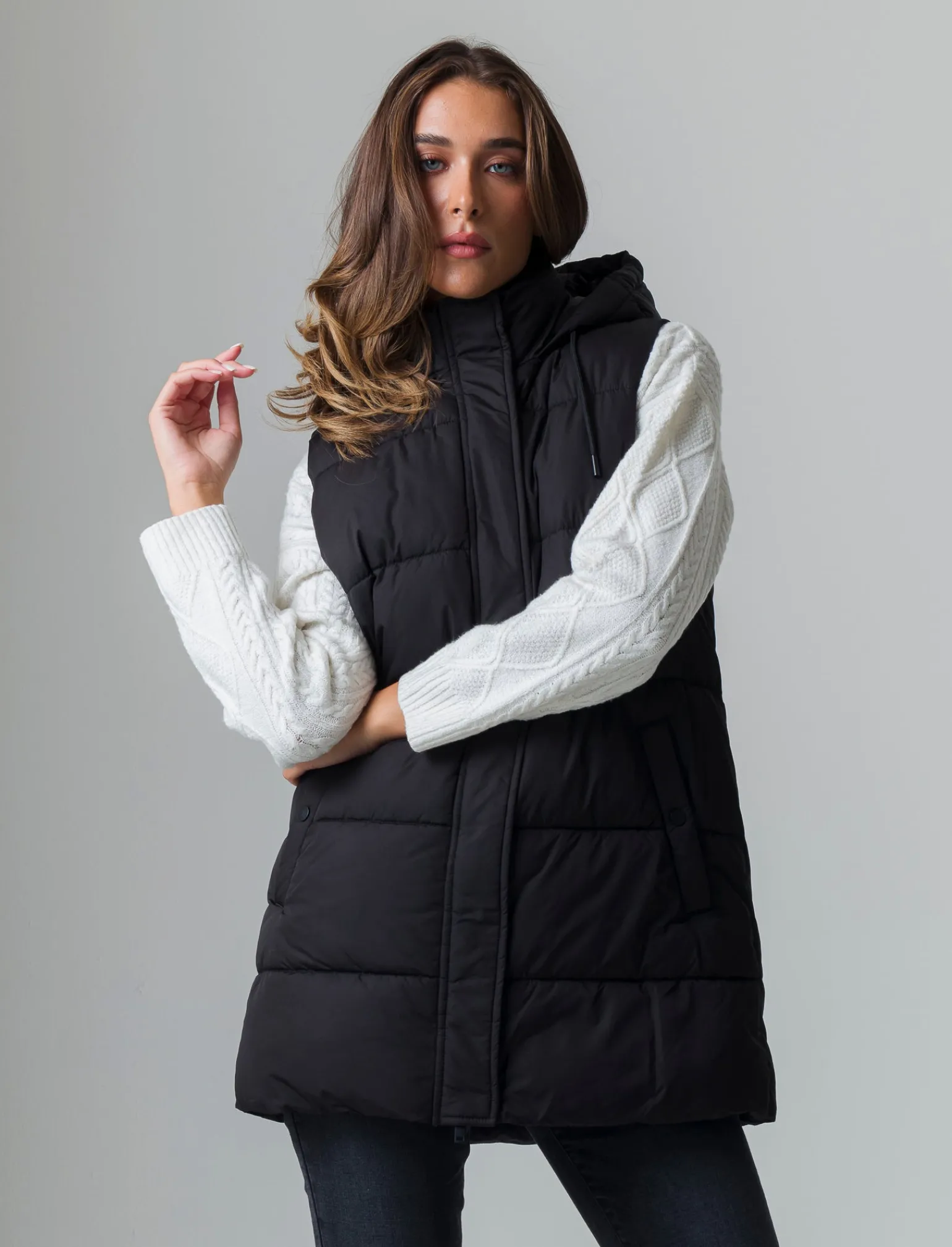 Donna Piazza Italia Donna | Giubbini E Cappotti<Giubbotto modello gilet con cappuccio e tasche a filetto -