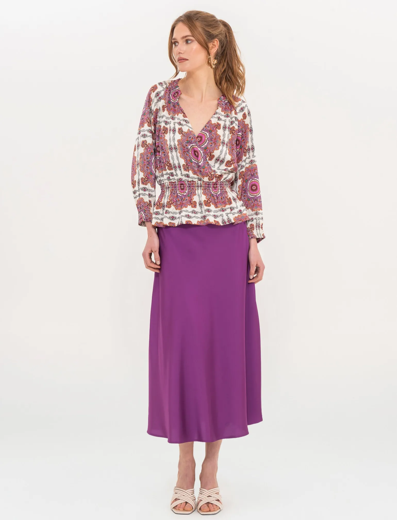 Donna Piazza Italia Donna<Gonna unita in tessuto satin realizzata in sbieco - Porpora