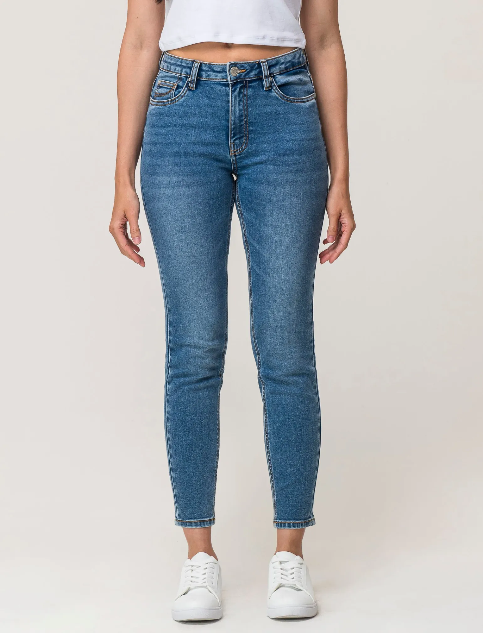 Donna Piazza Italia Donna | Jeans<Jeans basico 5 tasche vita alta vestibilità skinny e chiusura con zip e bottone - Denim