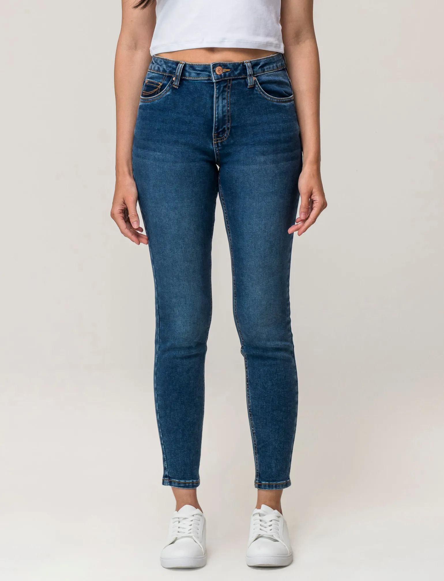 Donna Piazza Italia Donna | Jeans<Jeans basico 5 tasche vita alta vestibilità skinny e chiusura con zip e bottone - DENIM SCURO