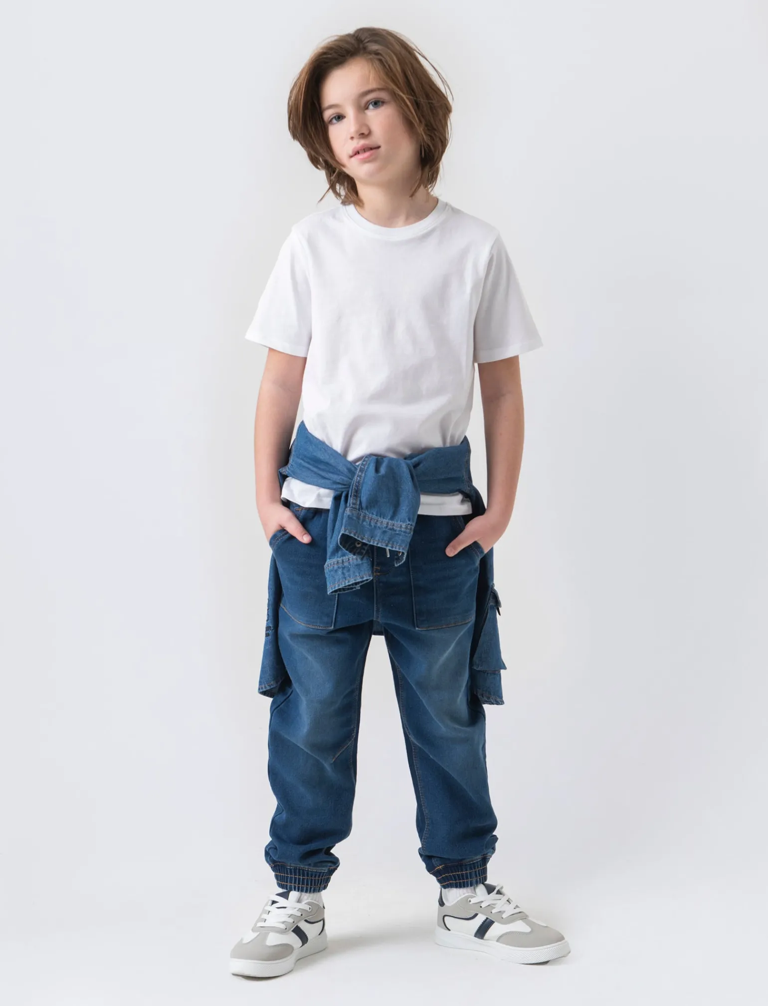 Bambino Piazza Italia Bambino | Jeans<Jeans modello jogger con lacci in vita stile casual - Denim