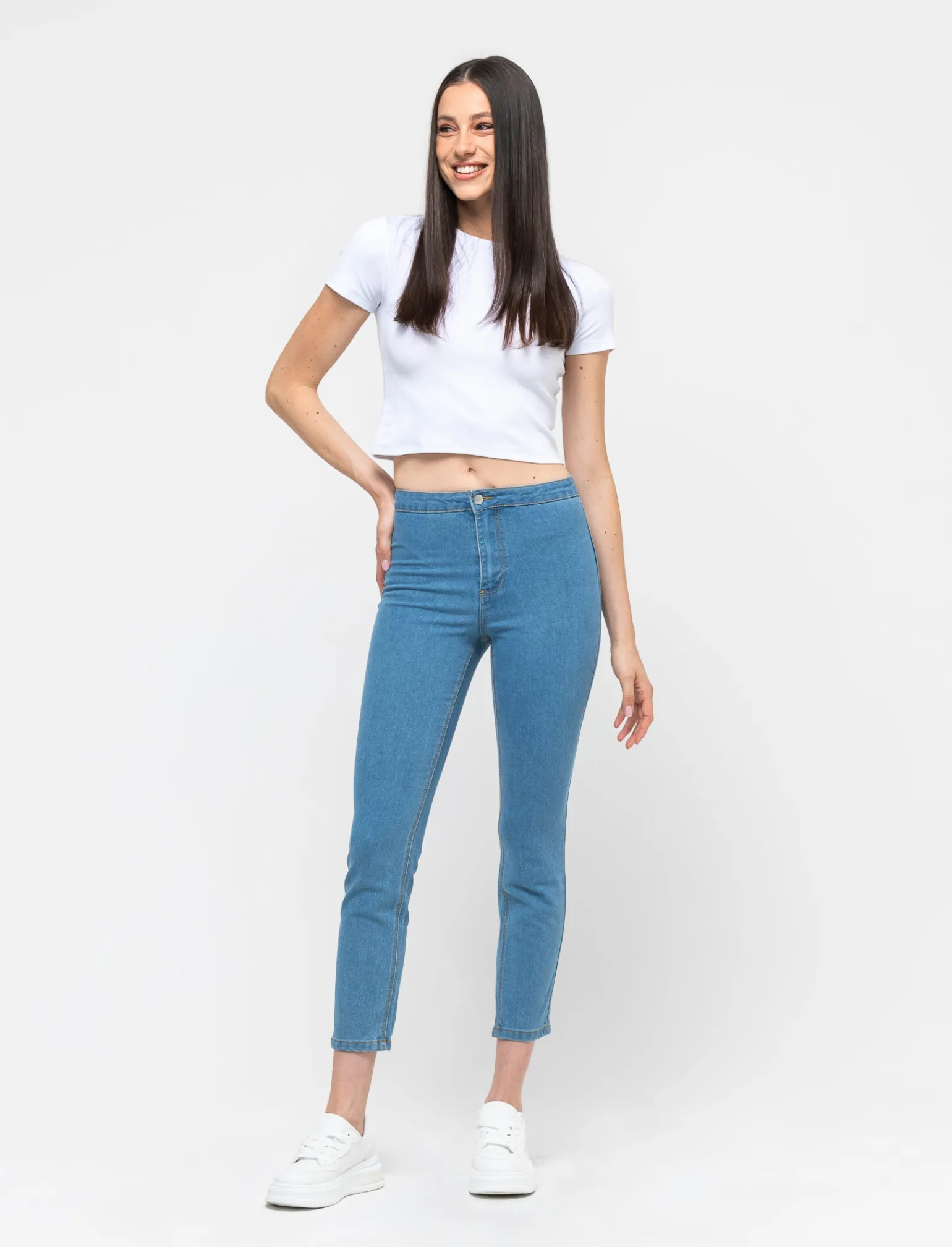 Donna Piazza Italia Jeans<Jeggings skinny vita alta in tessuto elasticizzato e tasche sul retro - Denim