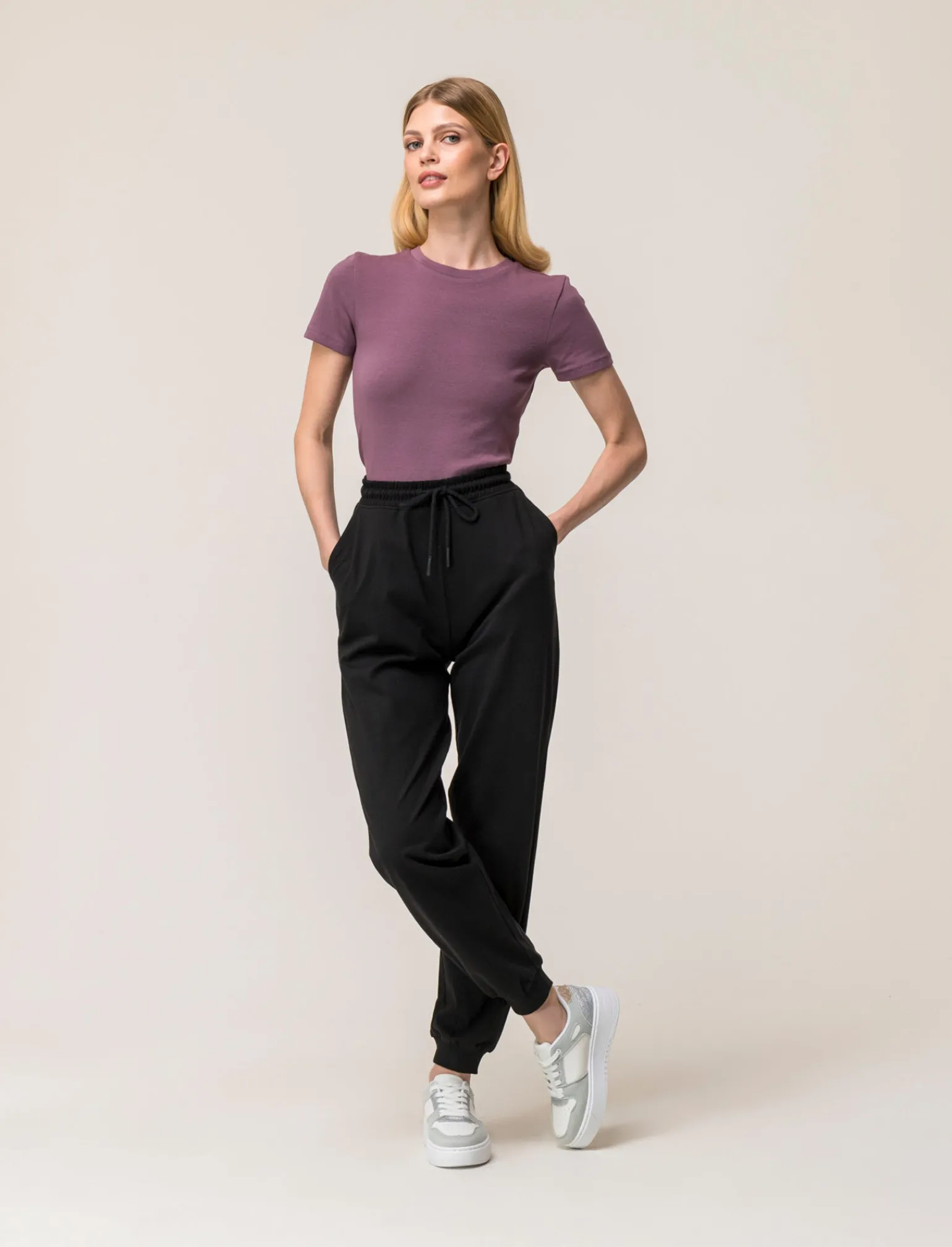 Donna Piazza Italia Donna | Pantaloni<Jogger in cotone, con coulisse, fondo in tessuto elastico a costina -