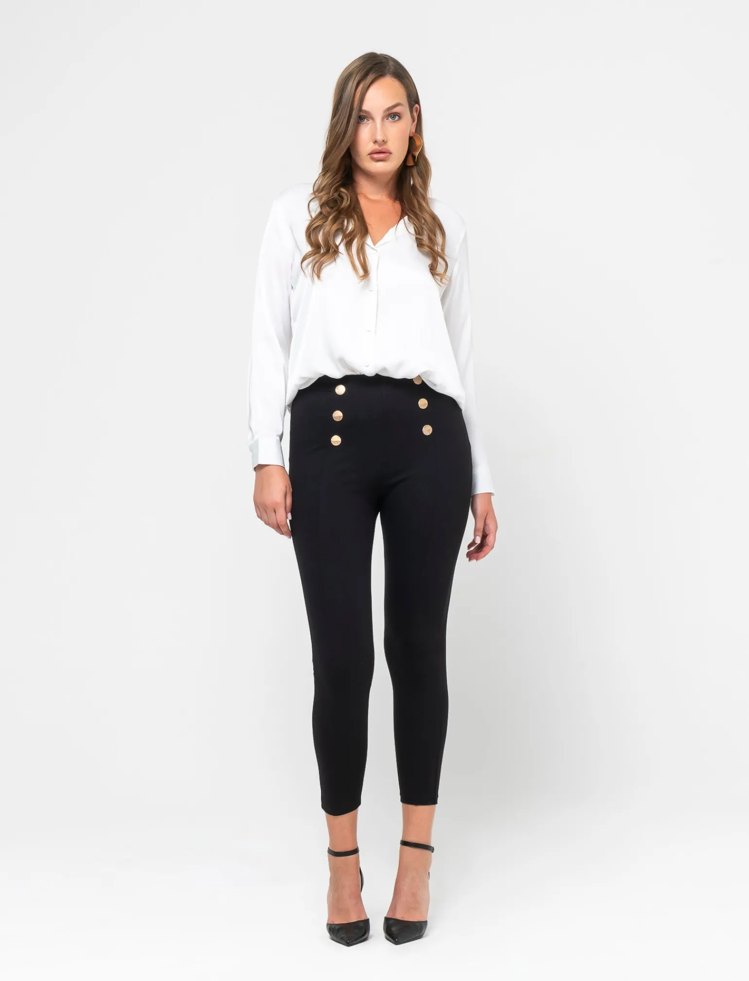 Donna Piazza Italia Pantaloni<Legging in punto milano a vita alta con bottoni effetto metallo. -