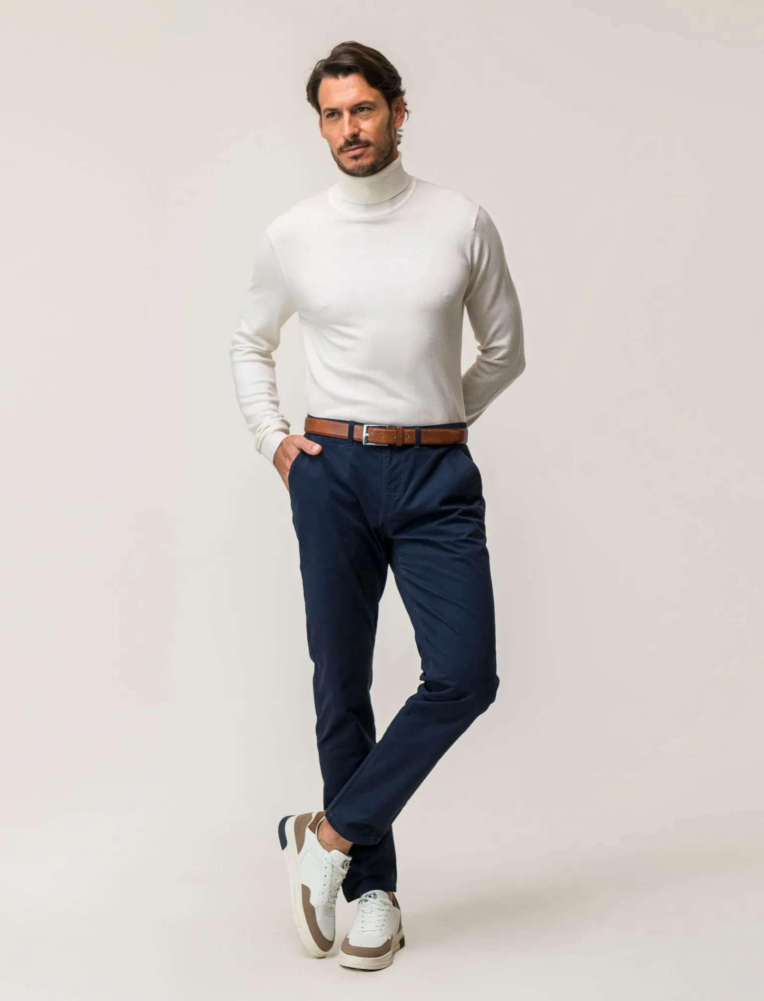 Uomo Piazza Italia Maglieria<Maglia a collo alto a costine slim fit - latte