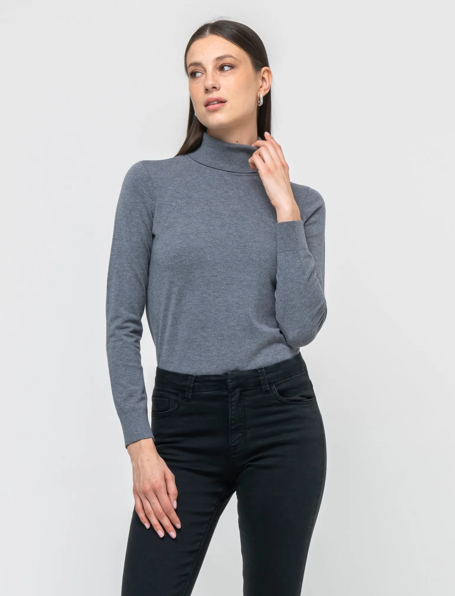 Donna Piazza Italia Donna | Maglieria<Maglia a collo alto basica in maglia fine vestibilità comfort - Antracite melange