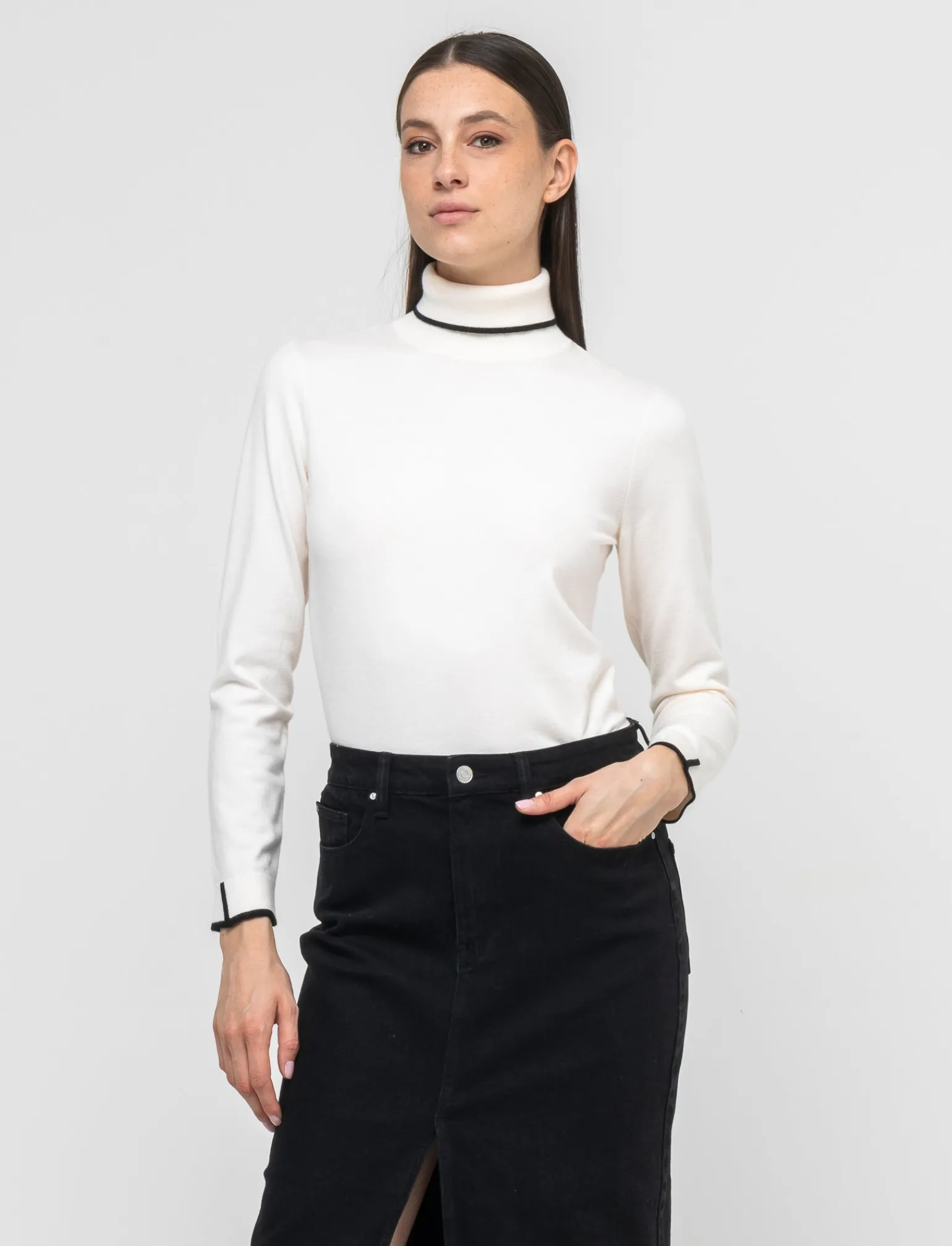 Donna Piazza Italia Donna | Maglieria<Maglia a collo alto con dettaglio a contrasto su collo e polsini - Avorio