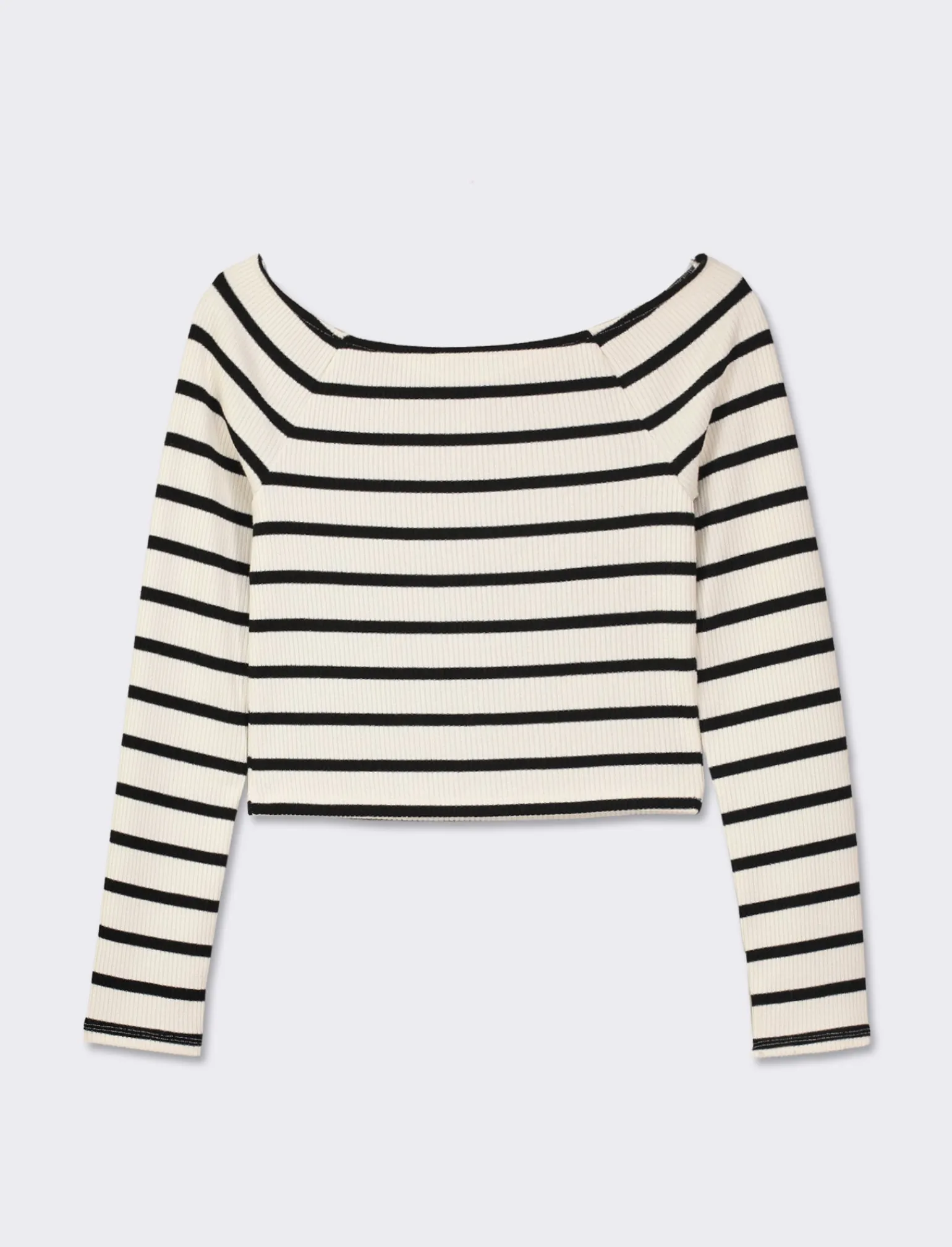 Donna Piazza Italia Donna<Maglia a coste,manica lunga, scollo schiffer a righe con vestibilità cropped slim - var 2