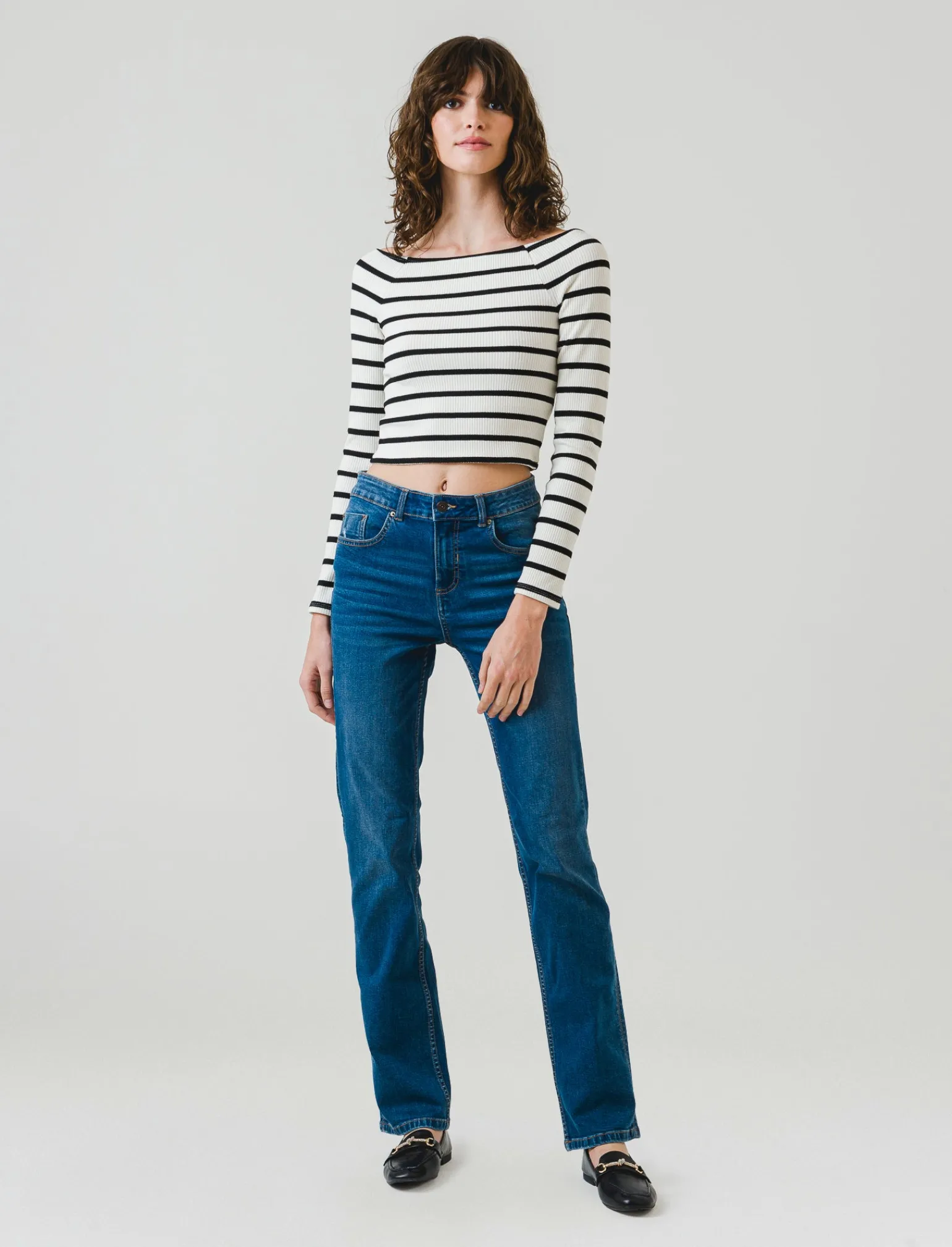 Donna Piazza Italia Donna<Maglia a coste,manica lunga, scollo schiffer a righe con vestibilità cropped slim - var 2