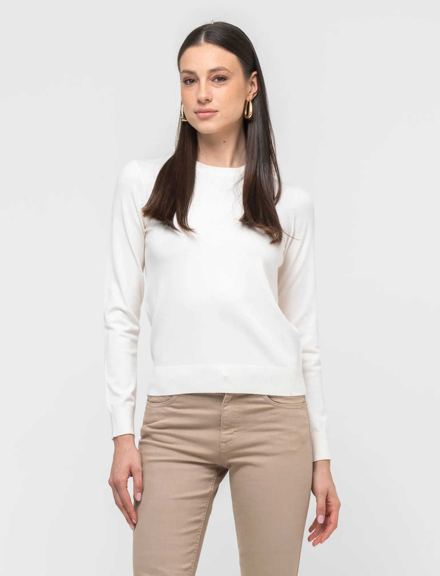 Donna Piazza Italia Donna | Maglieria<Maglia basic modello girocollo in maglia fine - Avorio