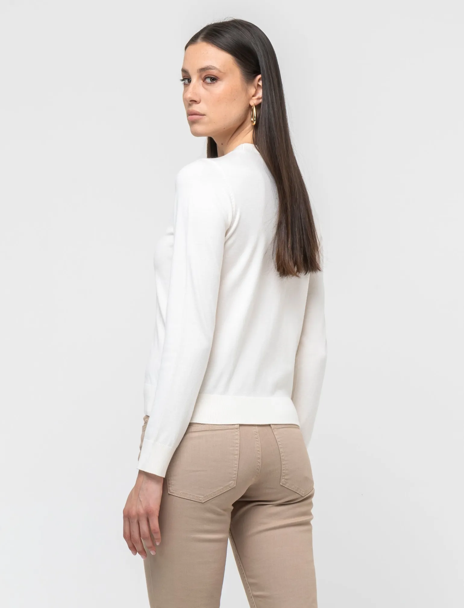 Donna Piazza Italia Donna | Maglieria<Maglia basic modello girocollo in maglia fine - Avorio