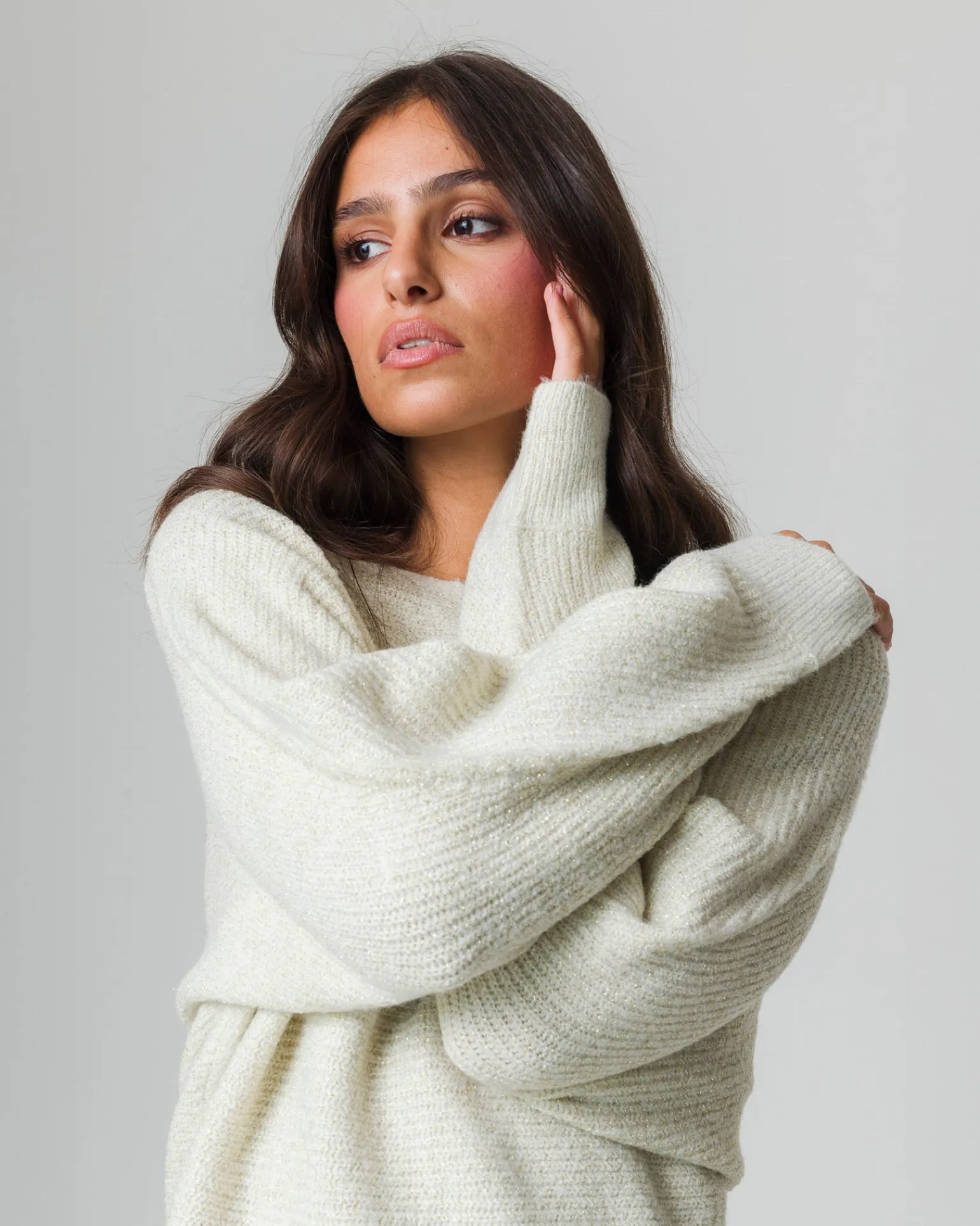 Donna Piazza Italia Donna | Maglieria<Maglia con filo effetto metallizzato paricollo e manica a pipistrello - Avorio