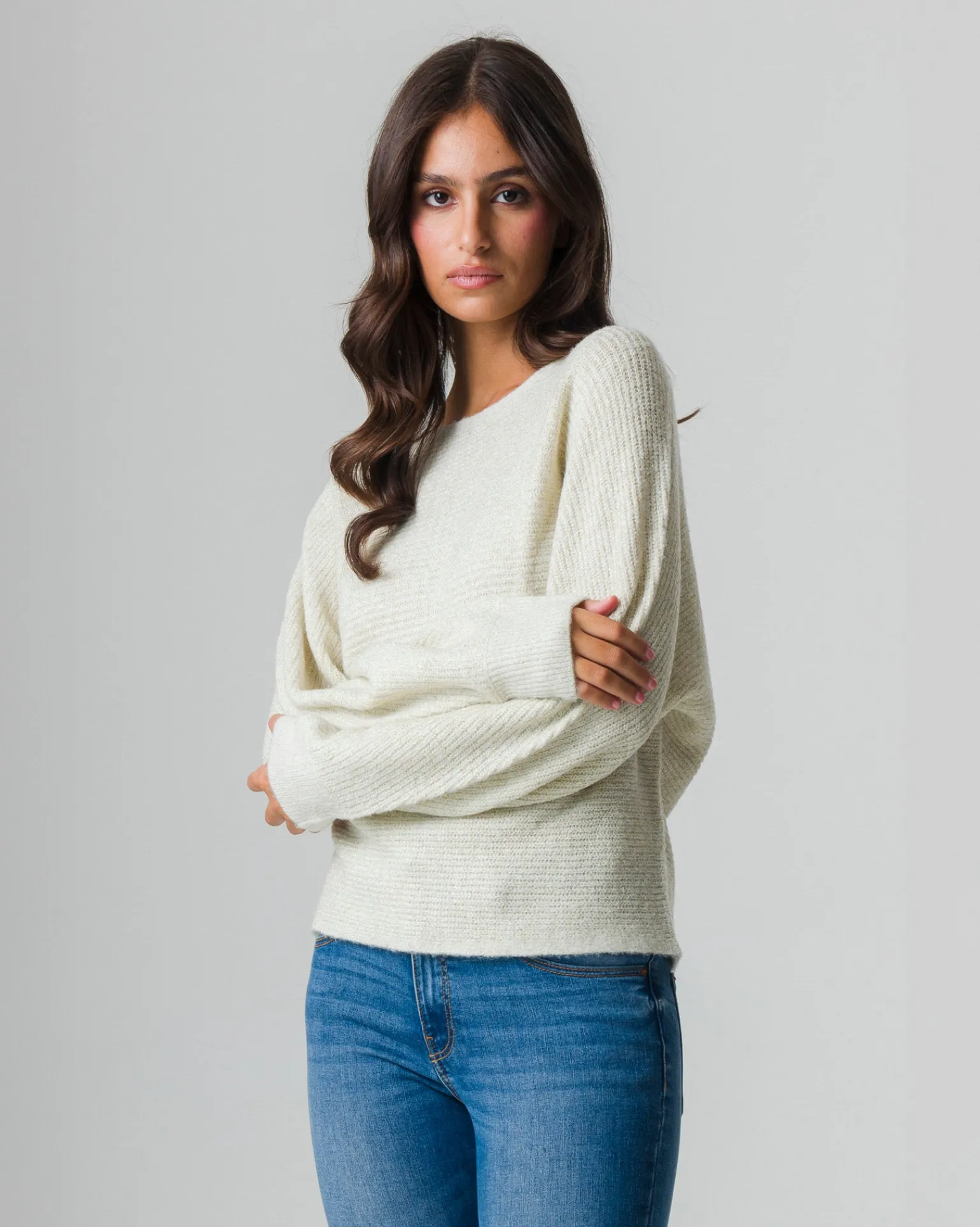 Donna Piazza Italia Donna | Maglieria<Maglia con filo effetto metallizzato paricollo e manica a pipistrello - Avorio