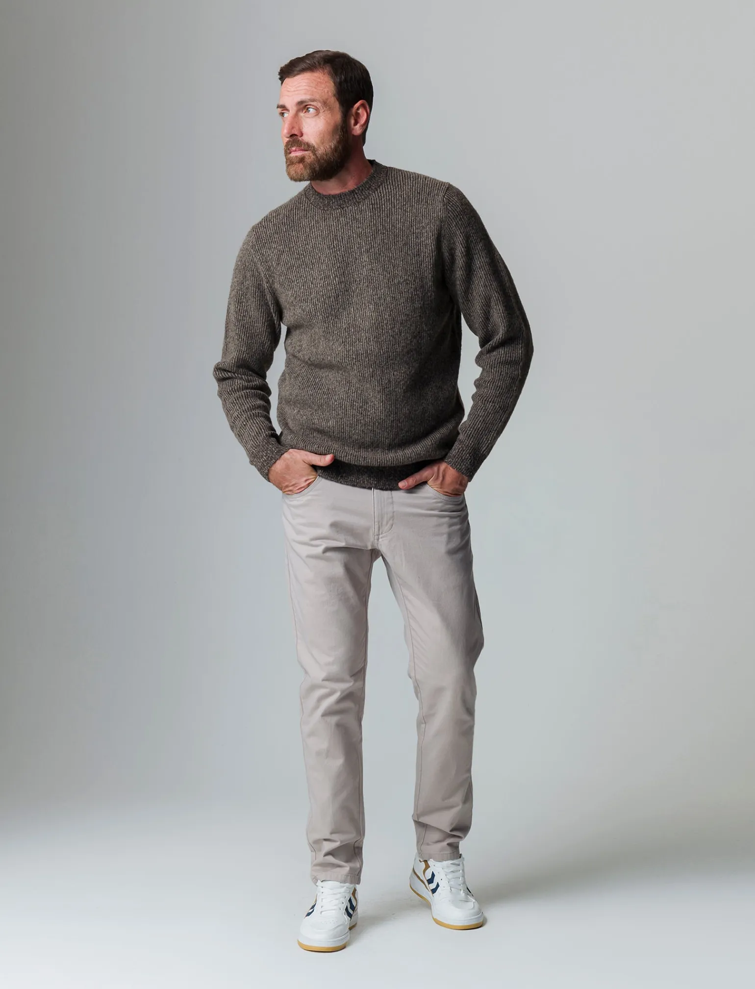 Uomo Piazza Italia Maglieria<Maglia girocollo effetto lana regular fit con lavorazione a coste - kaki