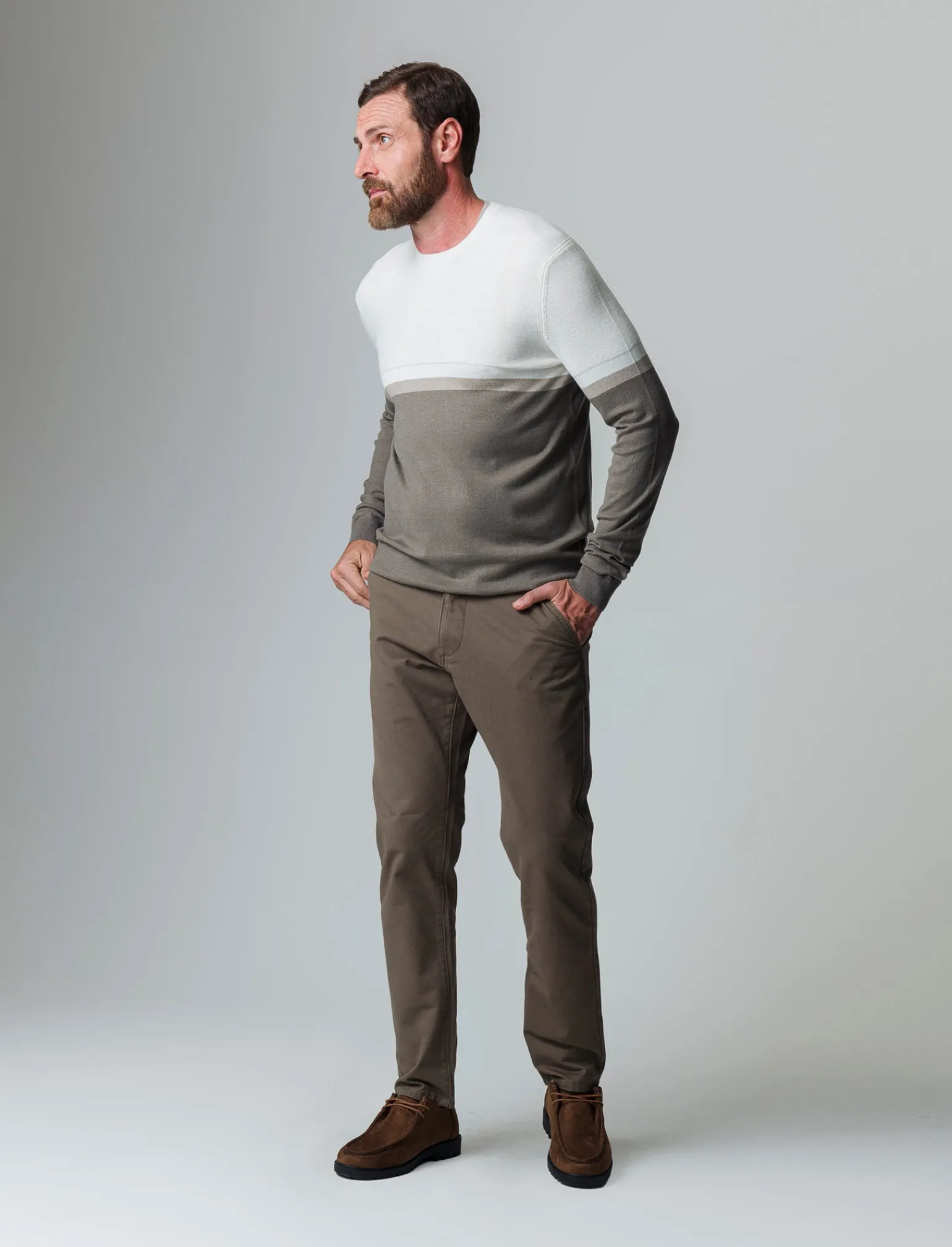 Uomo Piazza Italia Maglieria<Maglia girocollo lavorazione jacquard fantasia a fasce, regular fit - fango