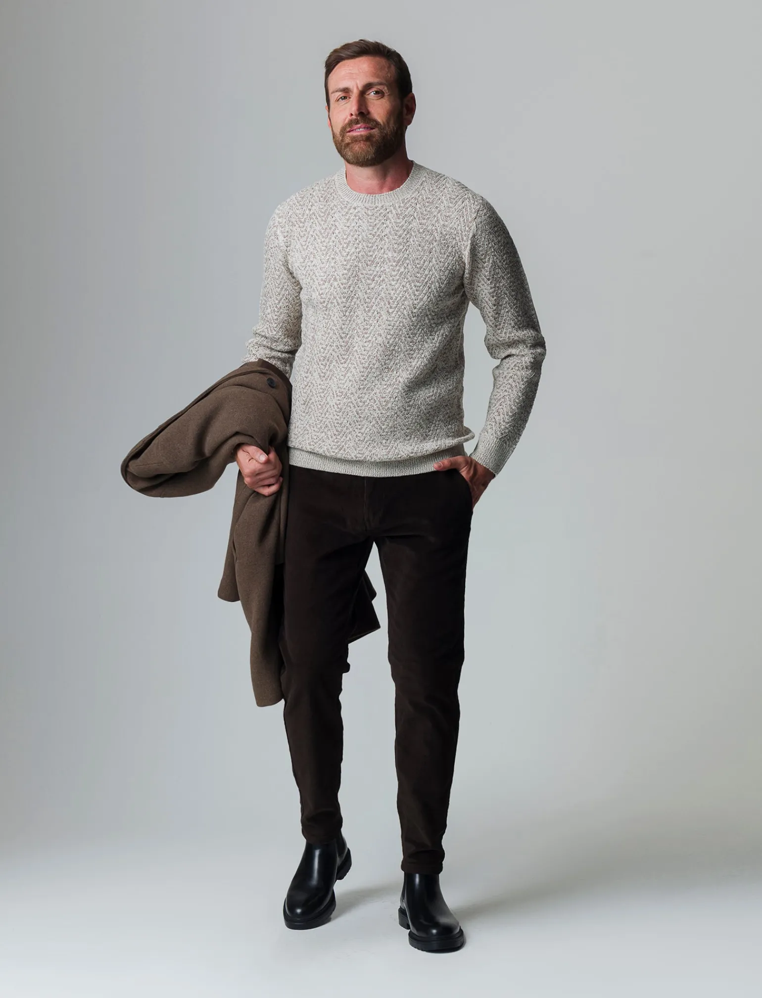 Uomo Piazza Italia Maglieria<Maglia girocollo lavorazione jacquard fantasia zig zag regular fit - ecru