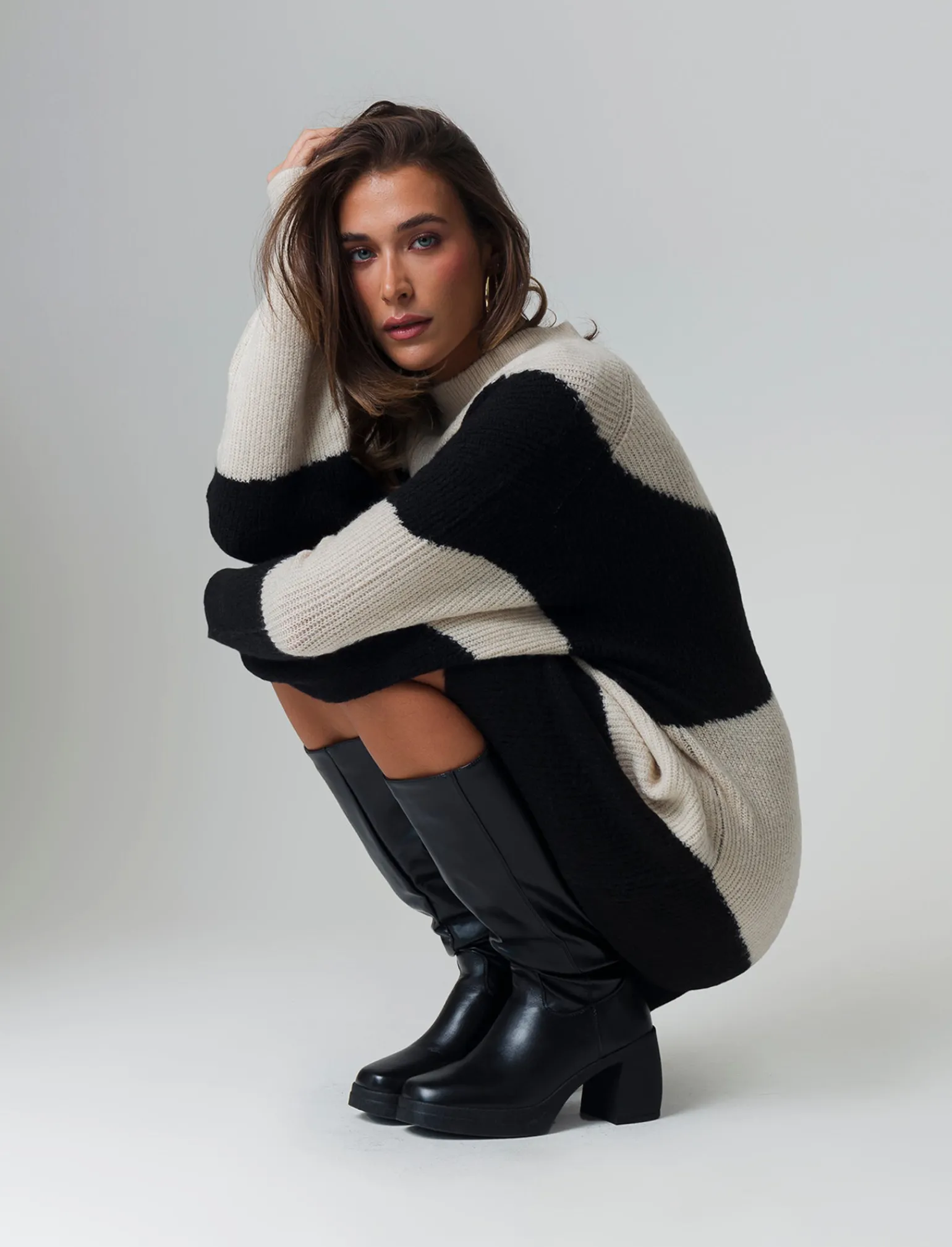 Donna Piazza Italia Donna | Maglieria<Maglia girocollo manica lunga a strisce e vestibilità oversize - var 1