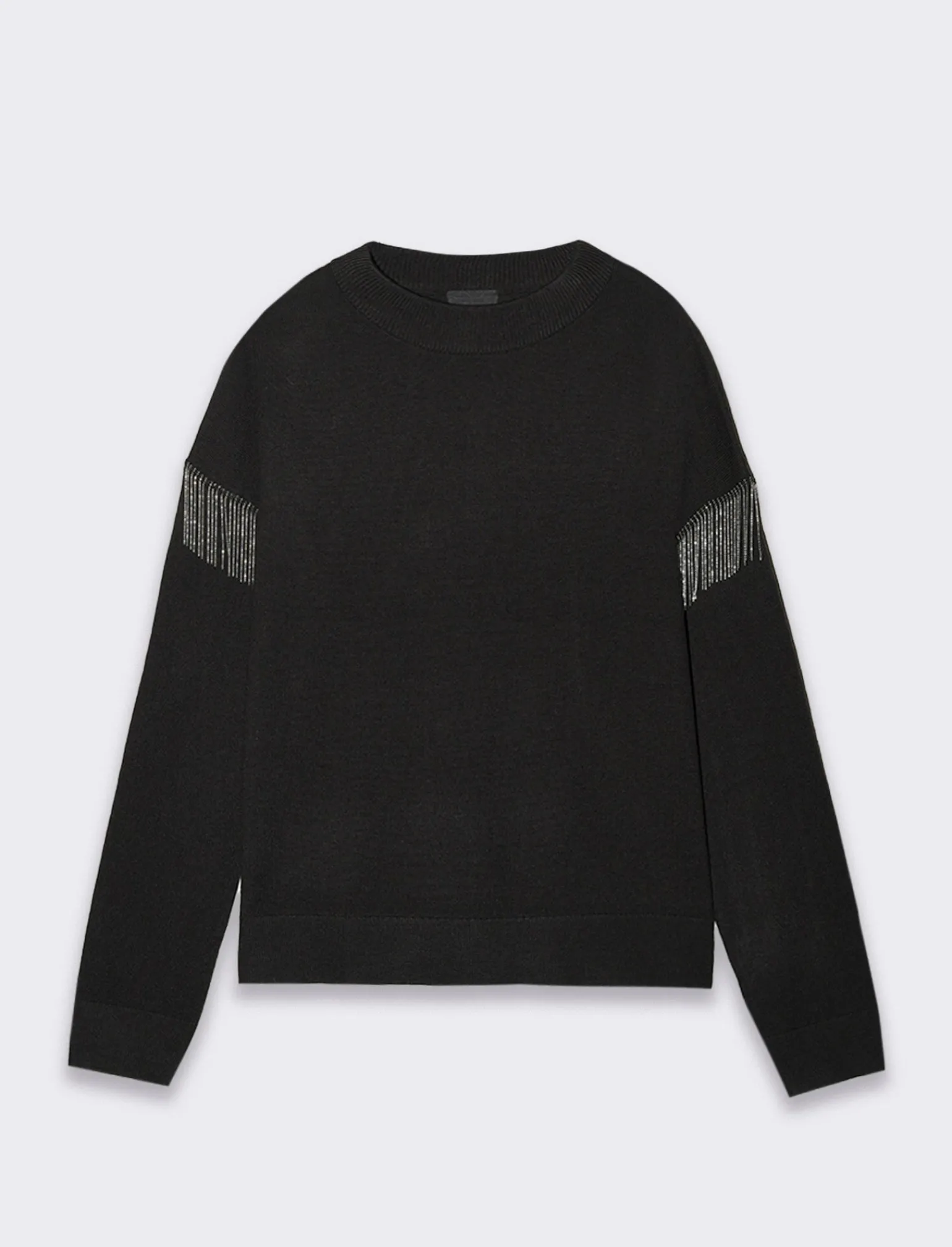 Donna Piazza Italia Donna | Maglieria<Maglia girocollo vestibilità morbida con applicazione catena su spalle - Nero