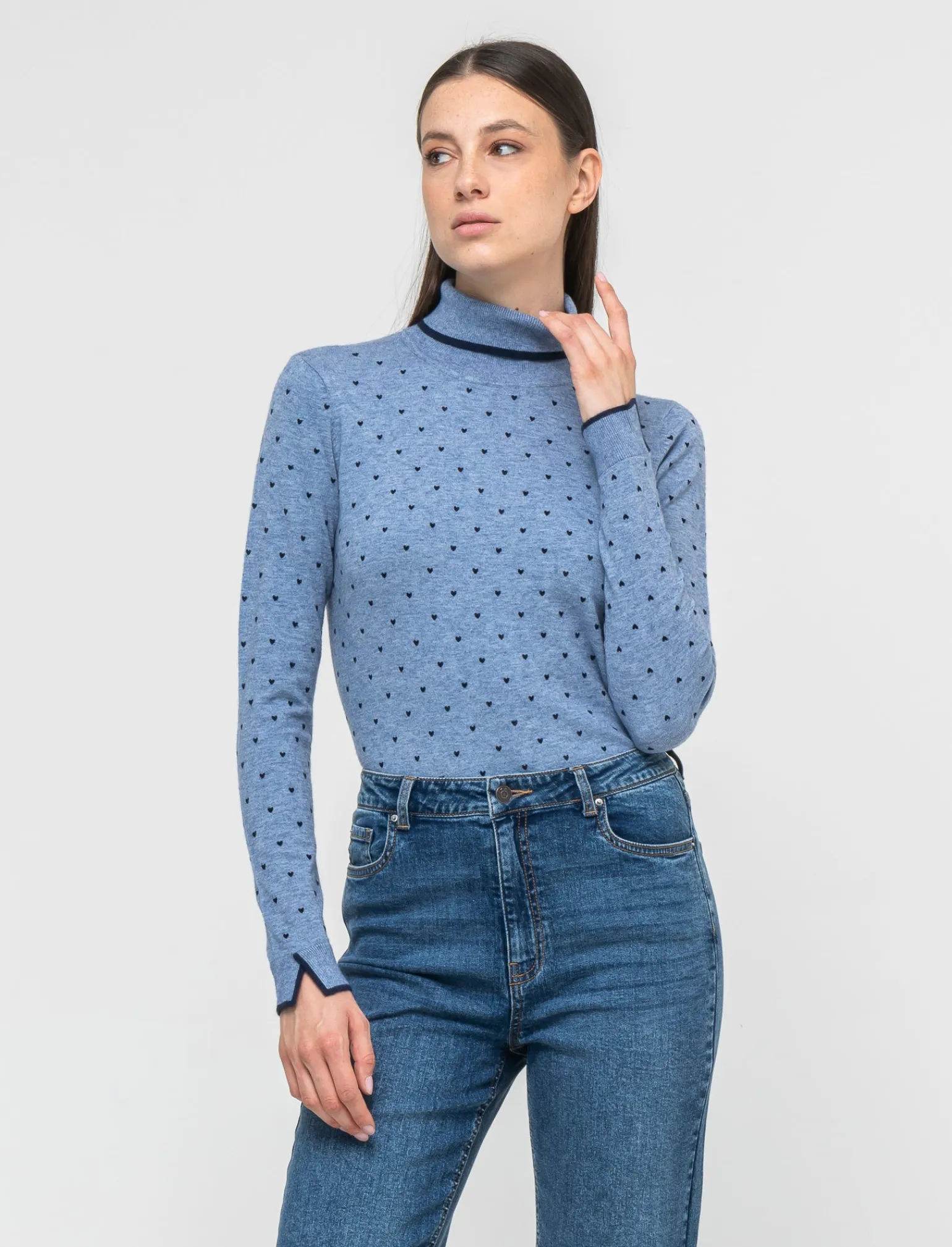 Donna Piazza Italia Donna | Maglieria<Maglia in morbido filato collo alto a con motivo floccato stampato - Celeste