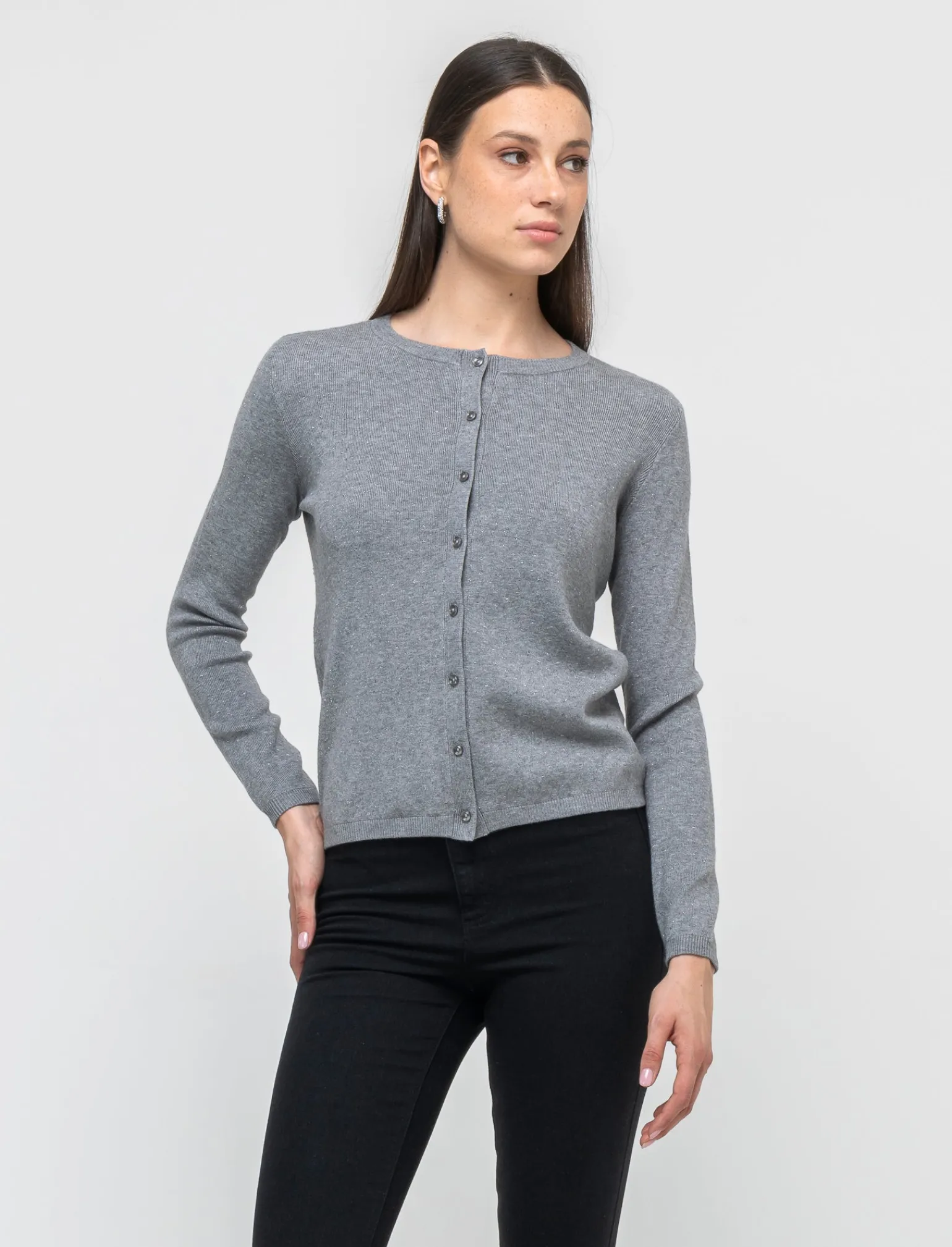 Donna Piazza Italia Donna | Maglieria<Maglia in morbido filato modello cardigan in jaquard effetto metallizzato - chiaro