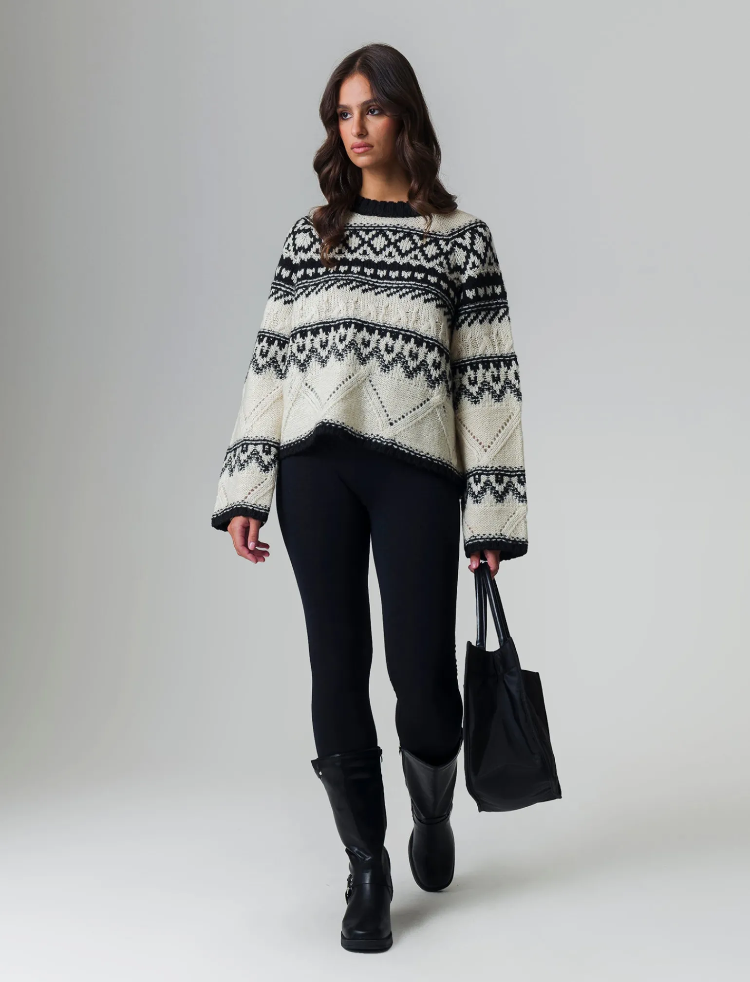 Donna Piazza Italia Donna | Maglieria<Maglia jacquard con lavorazione pointelle manica raglan svasata - var 1