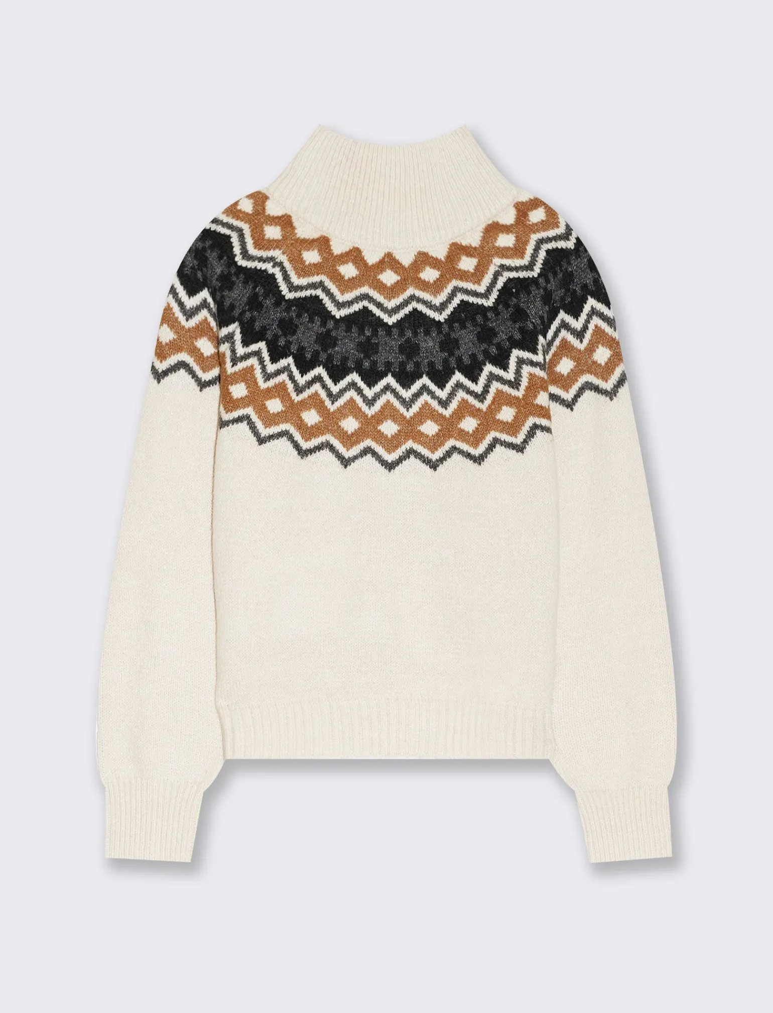 Donna Piazza Italia Donna | Maglieria<Maglia manica lunga collo alto in tessuto jacquard con fondo a costa elastica - Avorio