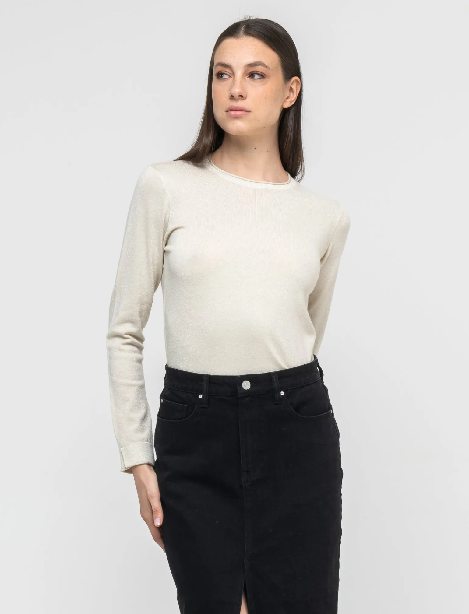 Donna Piazza Italia Donna | Maglieria<Maglia manica lunga giro collo con filo effetto metallizzato - Avorio